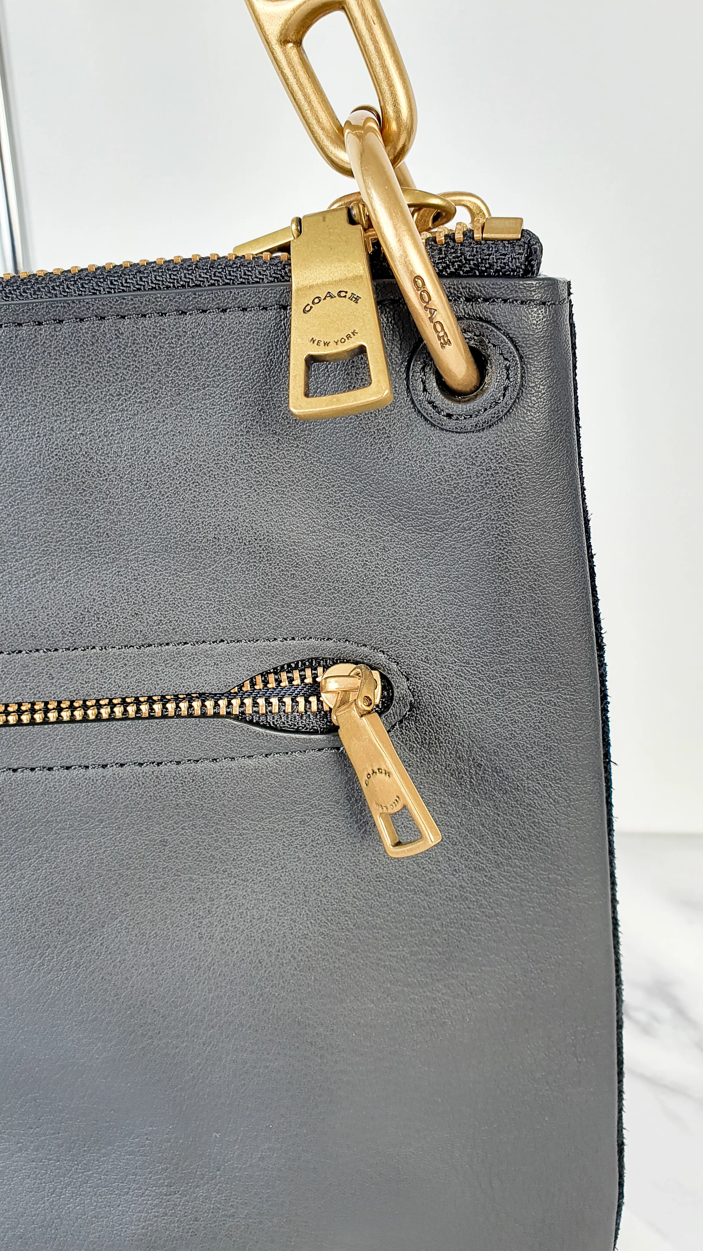 Coach Dreamer Shoulder Bag Crossbody in Black and Blue with Whipstitch and Snakeskin - Mixed Leather & Suede - Sample Bag - Image 10