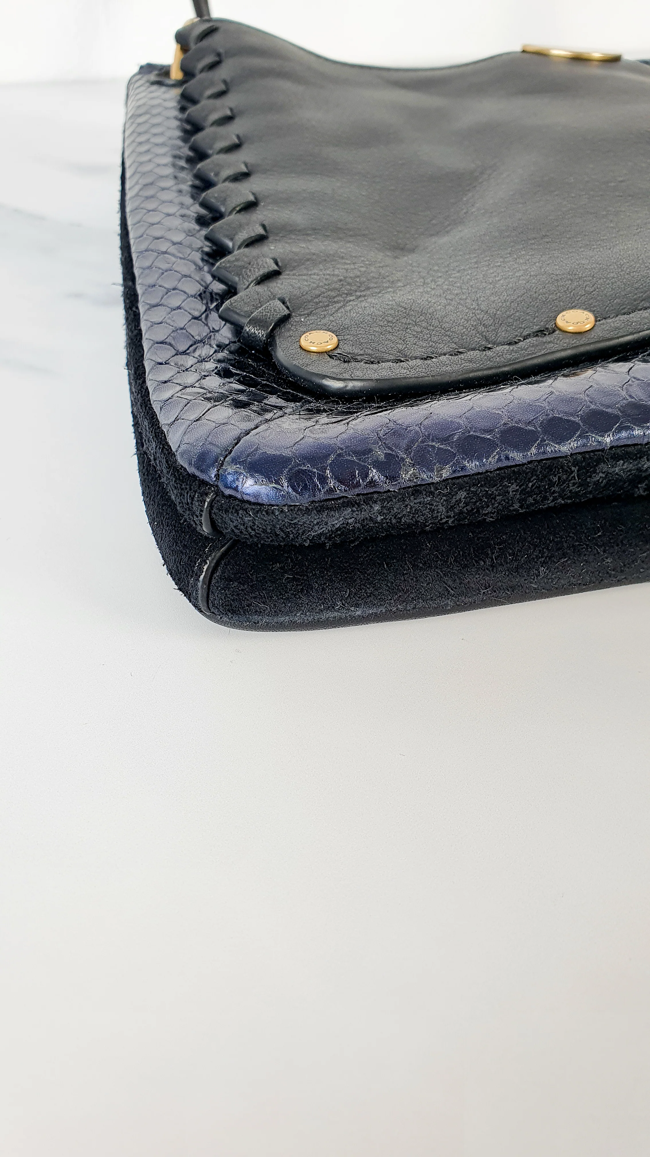 Coach Dreamer Shoulder Bag Crossbody in Black and Blue with Whipstitch and Snakeskin - Mixed Leather & Suede - Sample Bag - Image 12