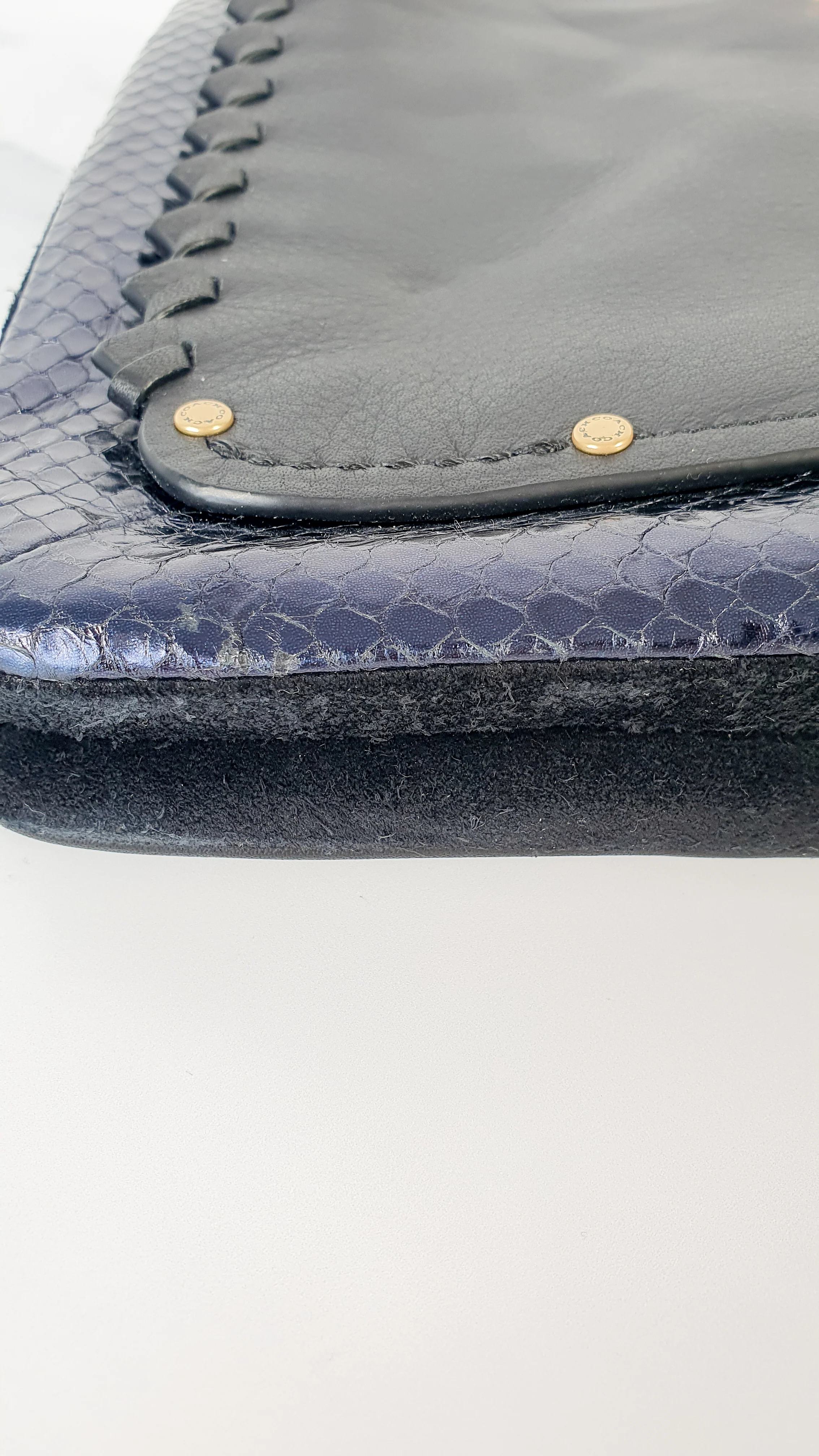 Coach Dreamer Shoulder Bag Crossbody in Black and Blue with Whipstitch and Snakeskin - Mixed Leather & Suede - Sample Bag - Image 13
