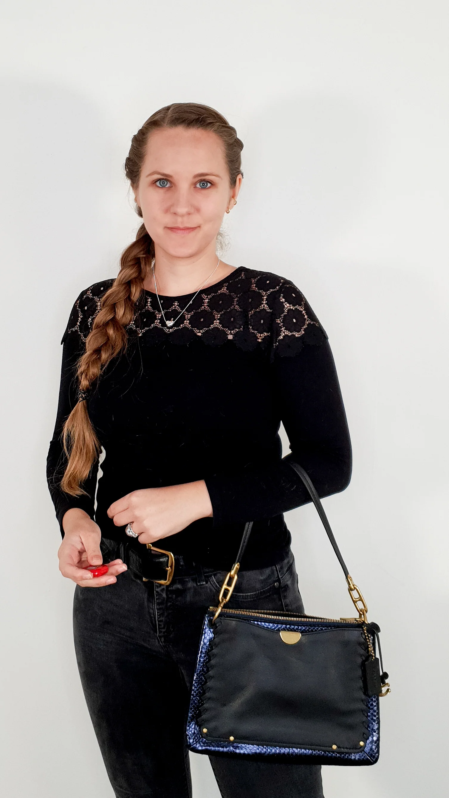 Coach Dreamer Shoulder Bag Crossbody in Black and Blue with Whipstitch and Snakeskin - Mixed Leather & Suede - Sample Bag - Image 22