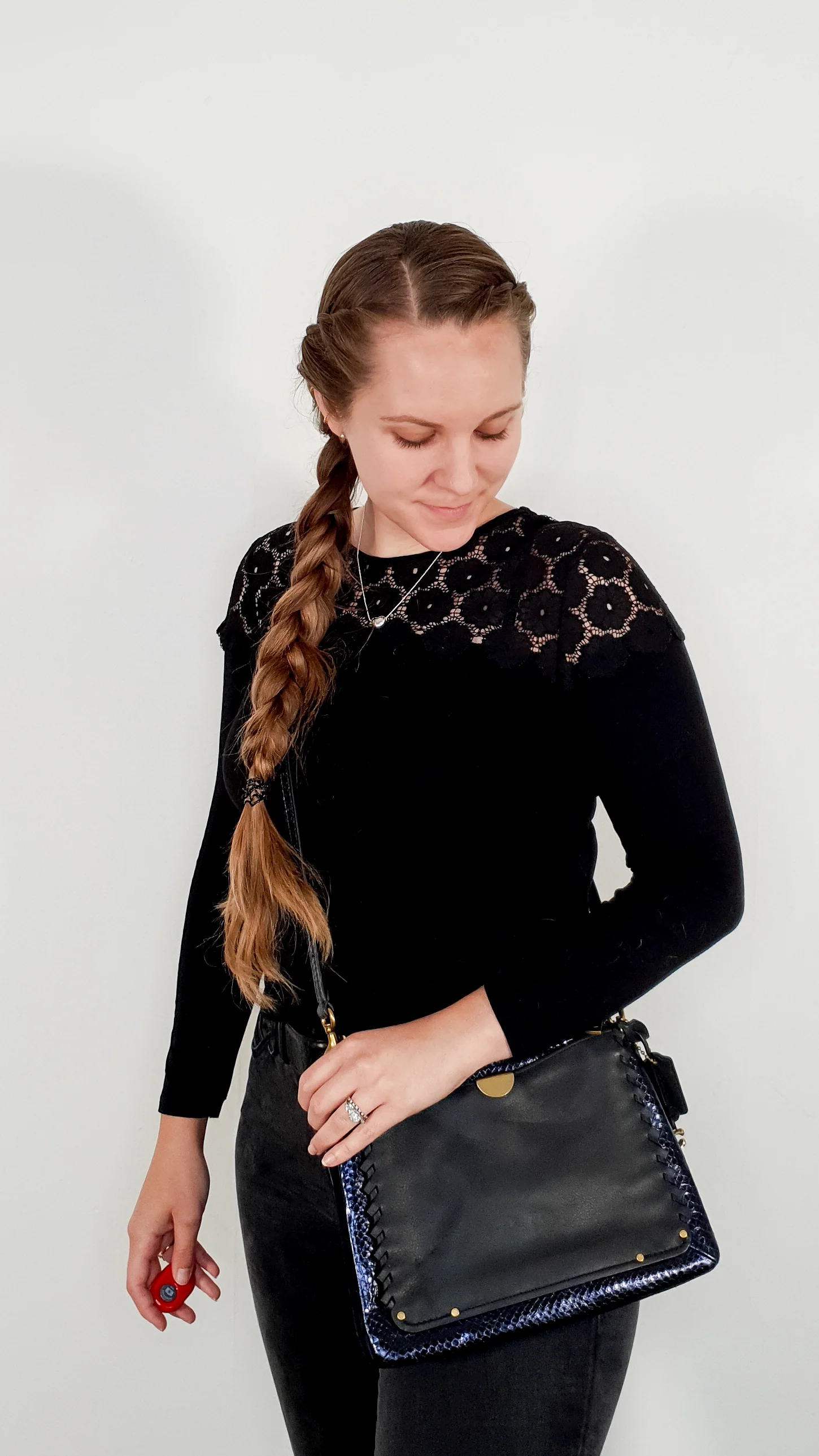 Coach Dreamer Shoulder Bag Crossbody in Black and Blue with Whipstitch and Snakeskin - Mixed Leather & Suede - Sample Bag - Image 23