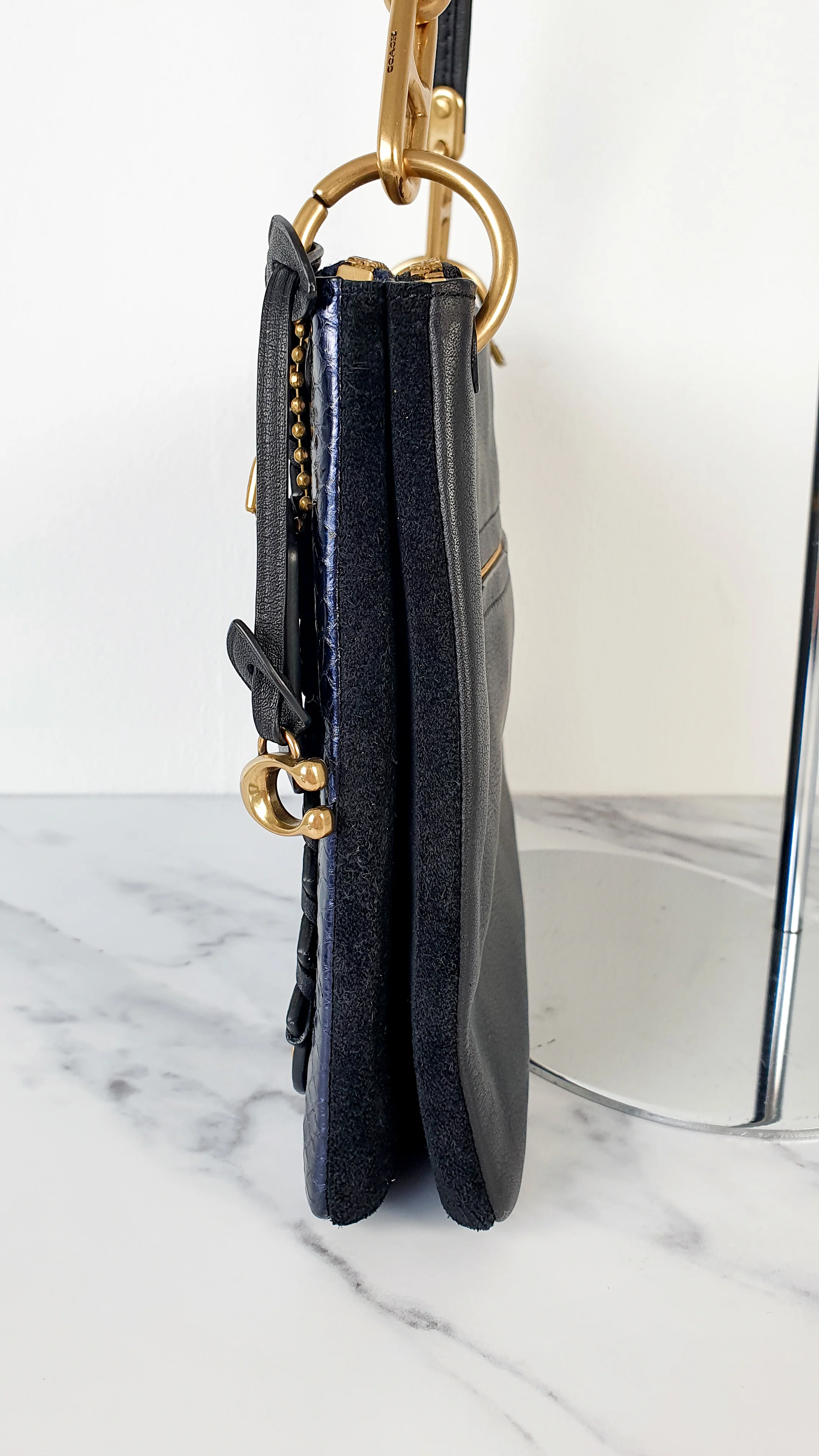 Coach Dreamer Shoulder Bag Crossbody in Black and Blue with Whipstitch and Snakeskin - Mixed Leather & Suede - Sample Bag - Image 4