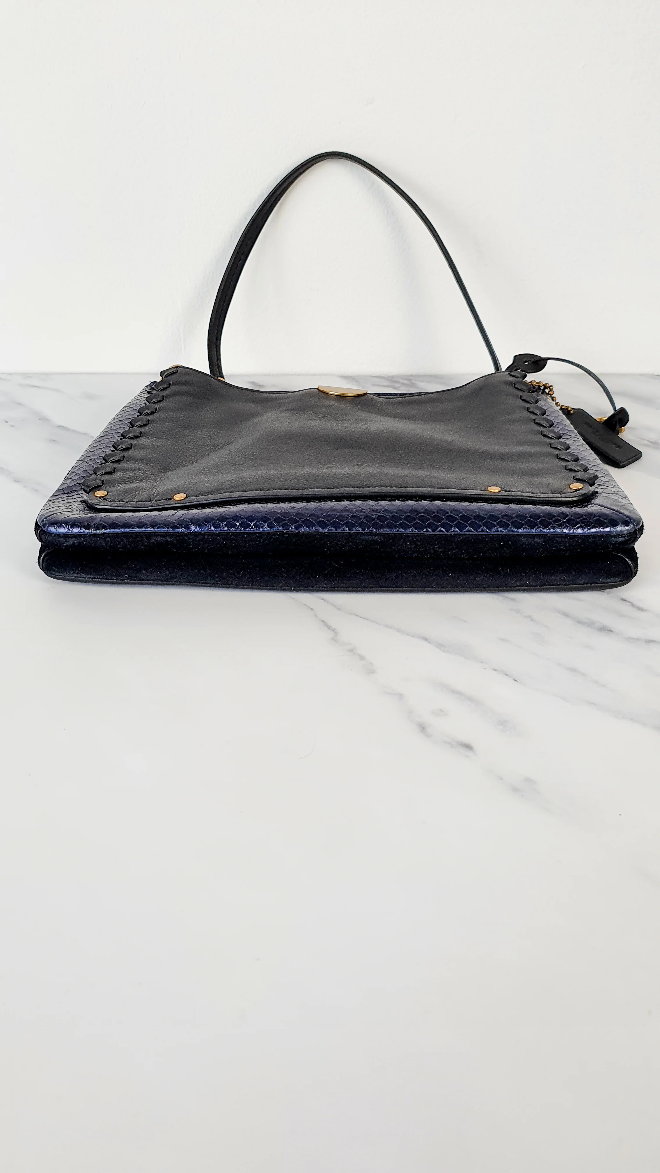 Coach Dreamer Shoulder Bag Crossbody in Black and Blue with Whipstitch and Snakeskin - Mixed Leather & Suede - Sample Bag - Image 6