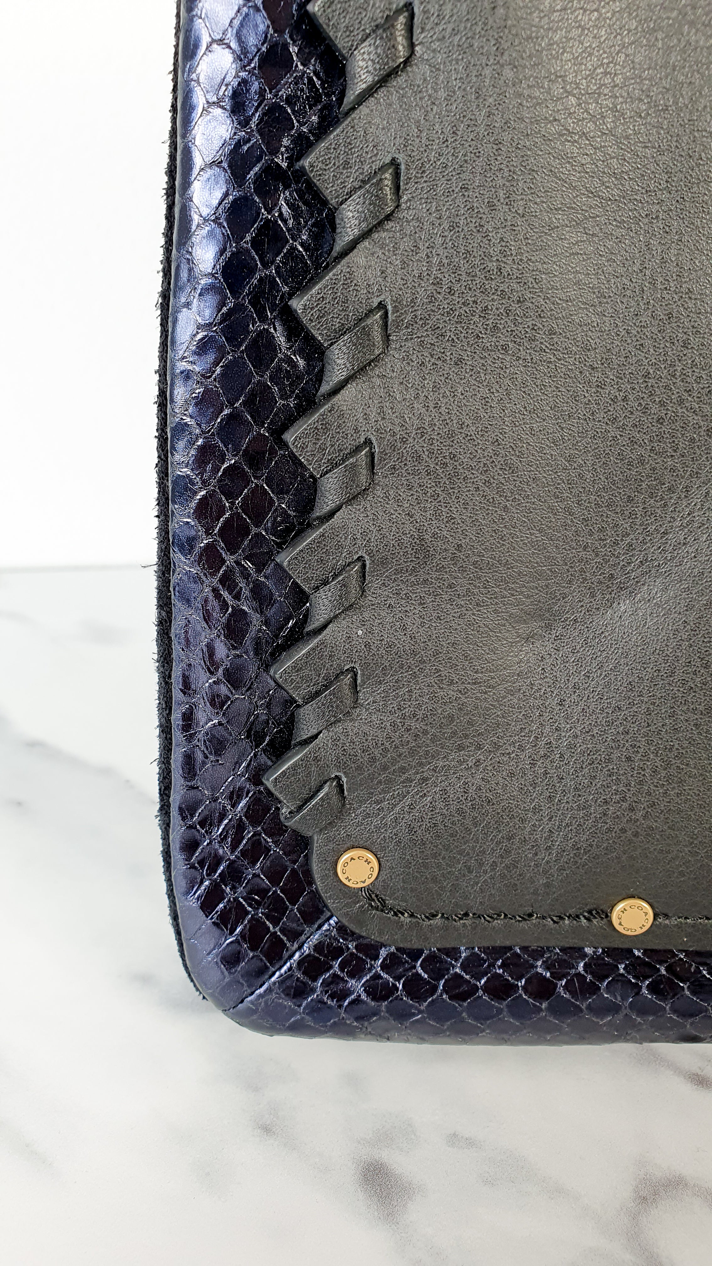 Coach Dreamer Shoulder Bag Crossbody in Black and Blue with Whipstitch and Snakeskin - Mixed Leather & Suede - Sample Bag - Image 9
