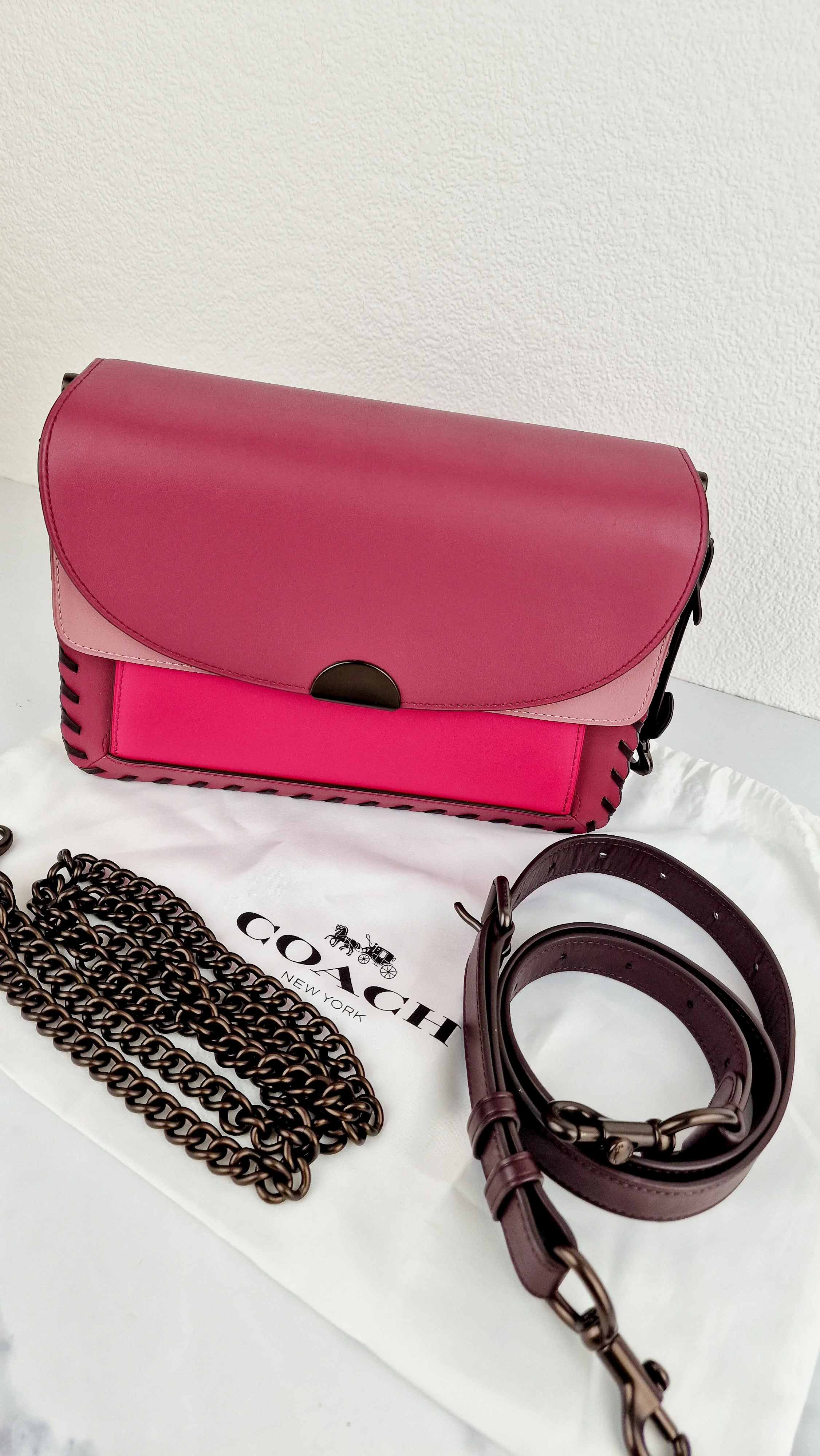 Coach Dreamer Shoulder Bag in True Pink Colorblock with Whipstitch Primrose - Coach 76034 - Image 14