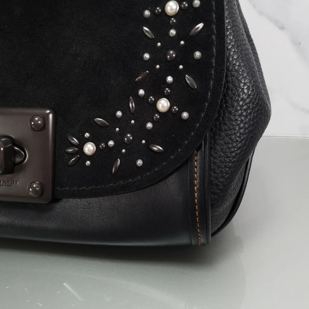 Coach Drifter Tophandle Crossbody Bag with Pearl Prairie Rivets in Black Mixed Leathers & Suede - SAMPLE BAG - Image 3