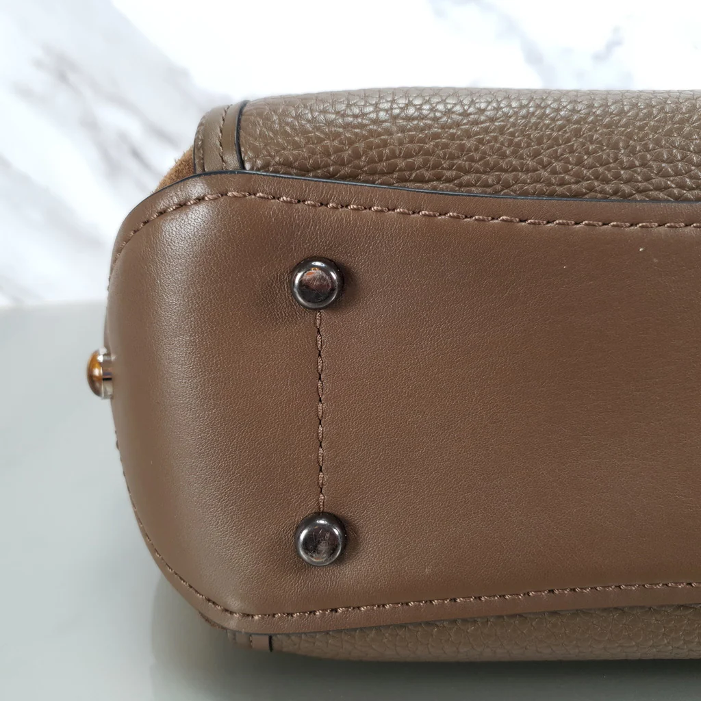 Coach Drifter With Western Rivets & Top Handle in Mixed Leather Fatigue Brown Suede - Image 11