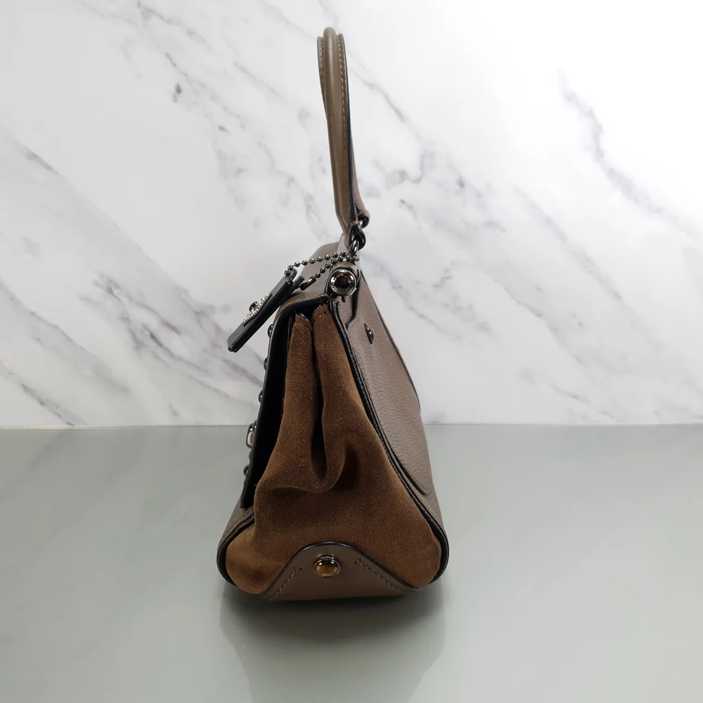 Coach Drifter With Western Rivets & Top Handle in Mixed Leather Fatigue Brown Suede - Image 5