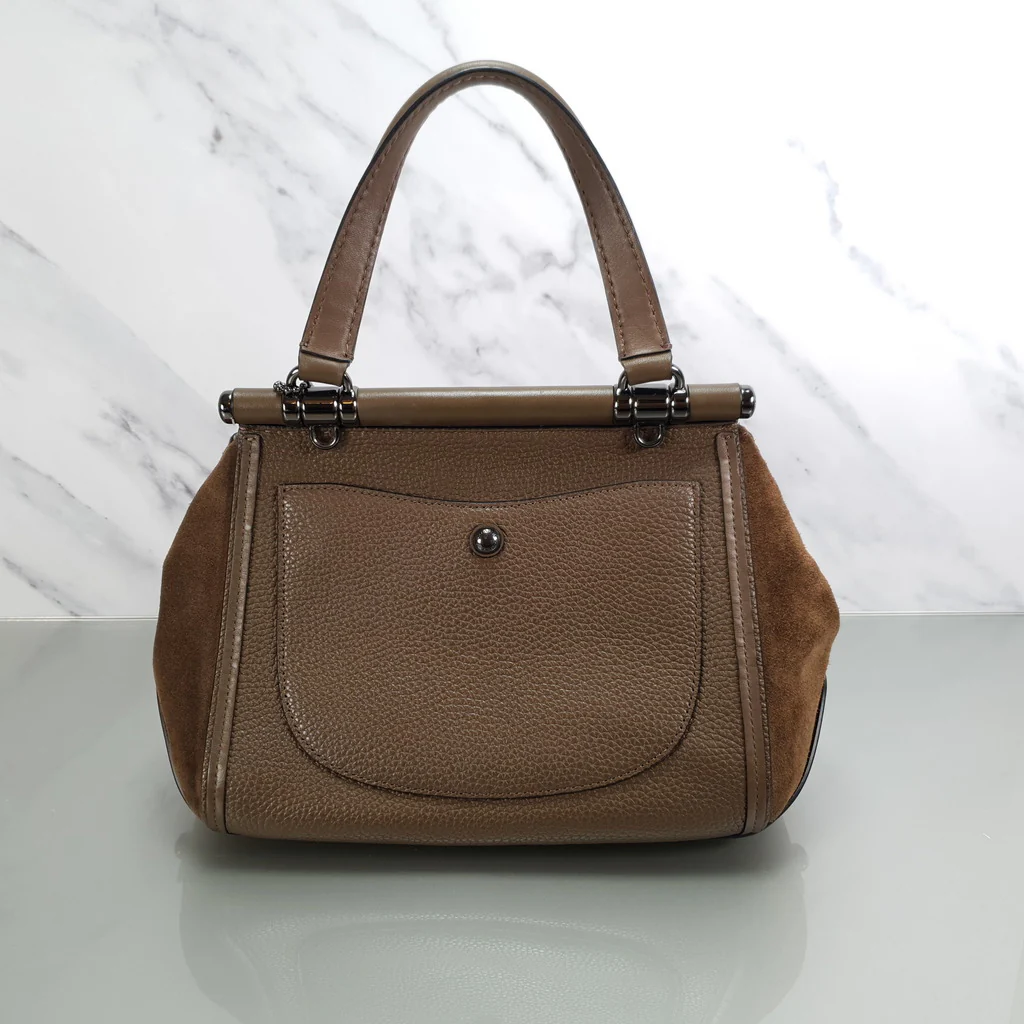 Coach Drifter With Western Rivets & Top Handle in Mixed Leather Fatigue Brown Suede - Image 7