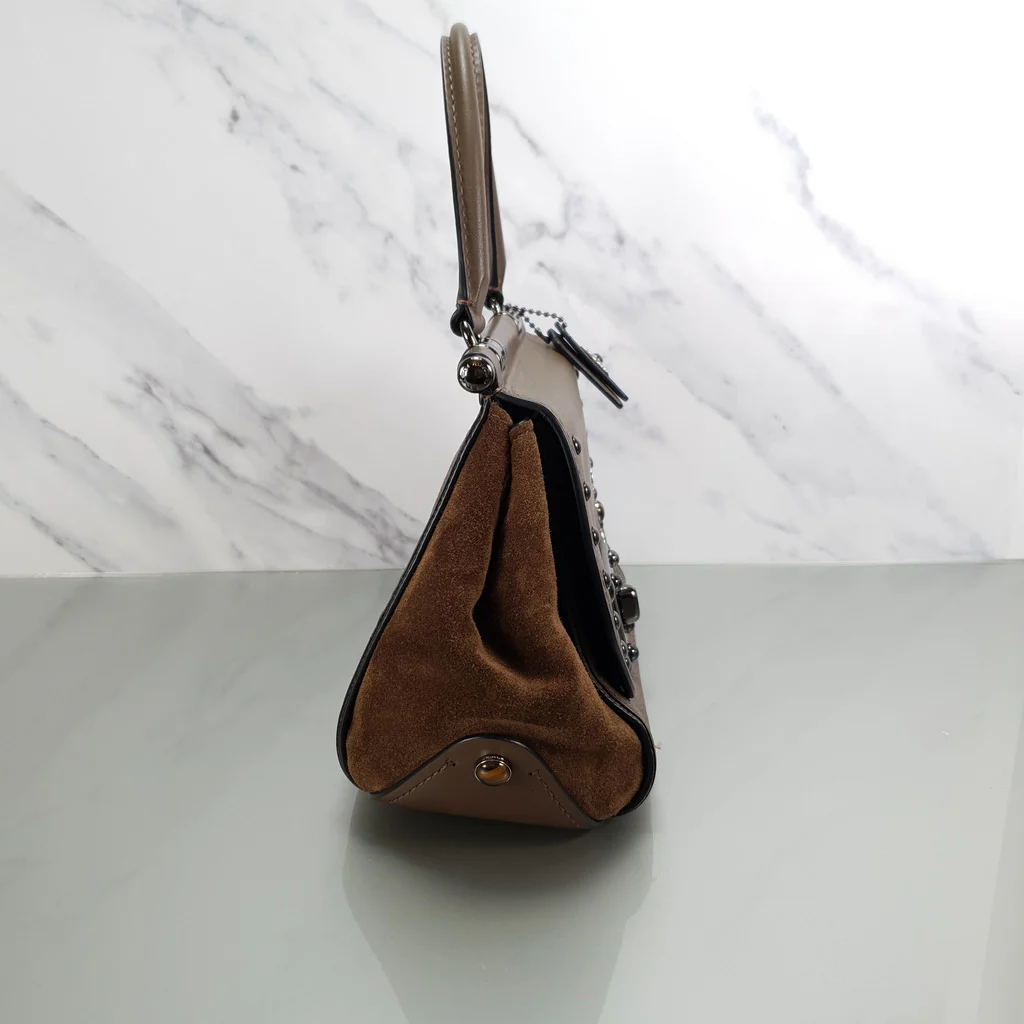 Coach Drifter With Western Rivets & Top Handle in Mixed Leather Fatigue Brown Suede - Image 8