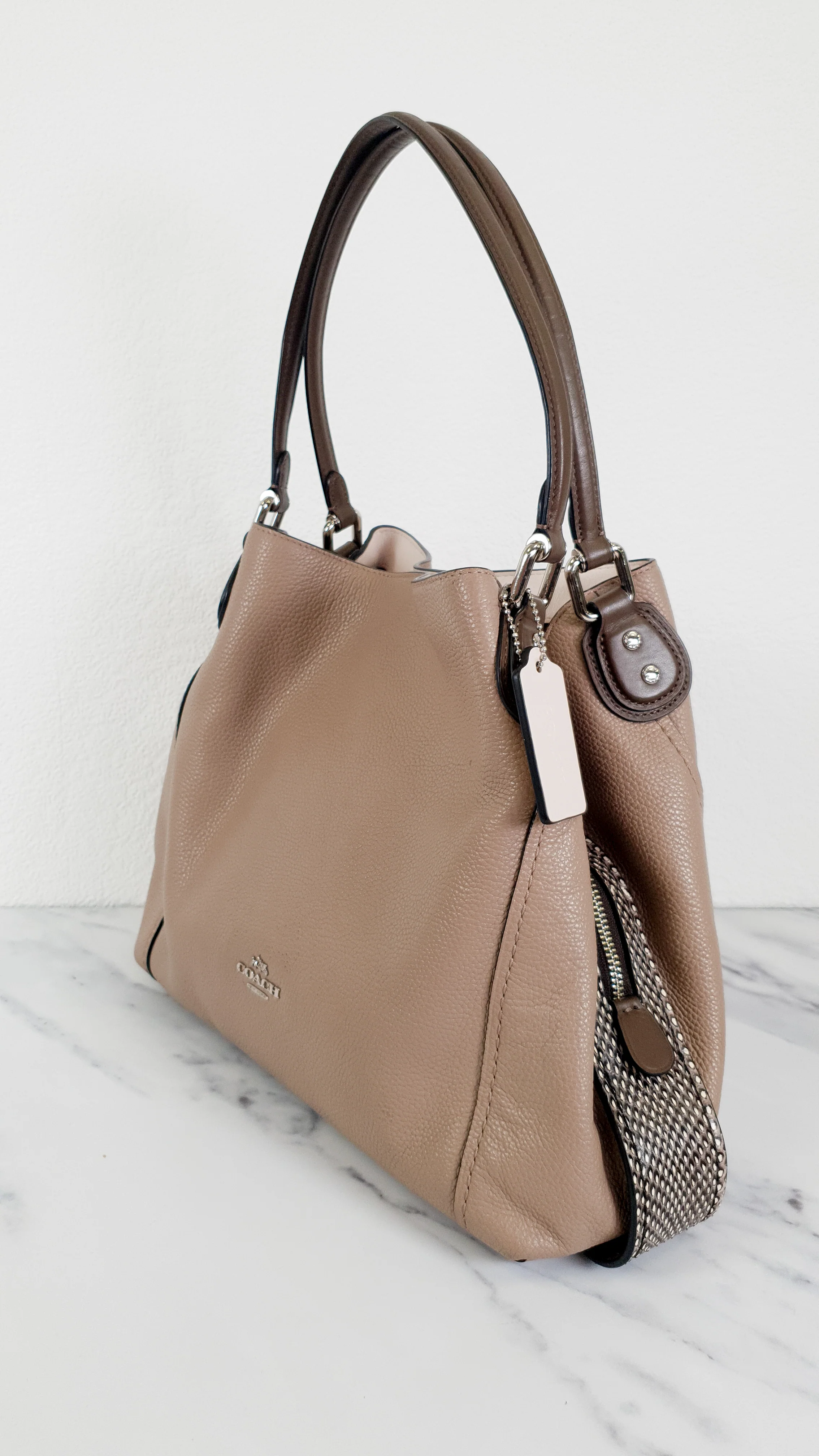 Coach Edie 31 in Stone Taupe with Genuine Snakeskin Colorblock Pebble Leather - Shoulder Bag Coach 57670 - Image 4
