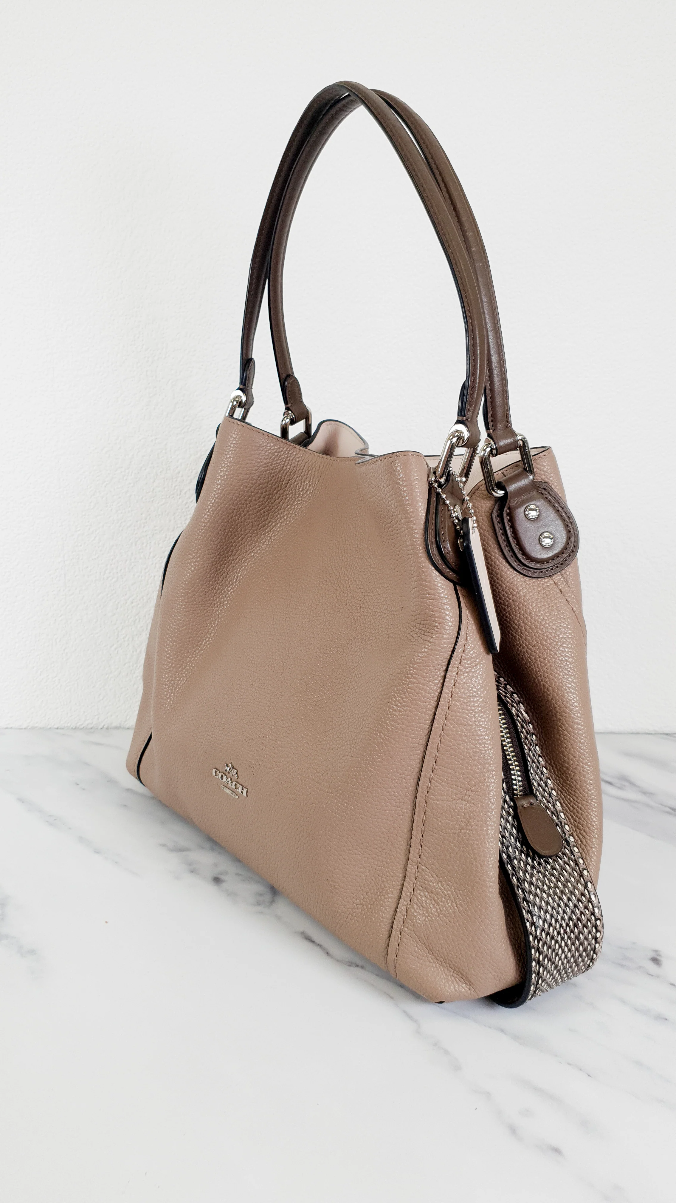 Coach Edie 31 in Stone Taupe with Genuine Snakeskin Colorblock Pebble Leather - Shoulder Bag Coach 57670 - Image 5