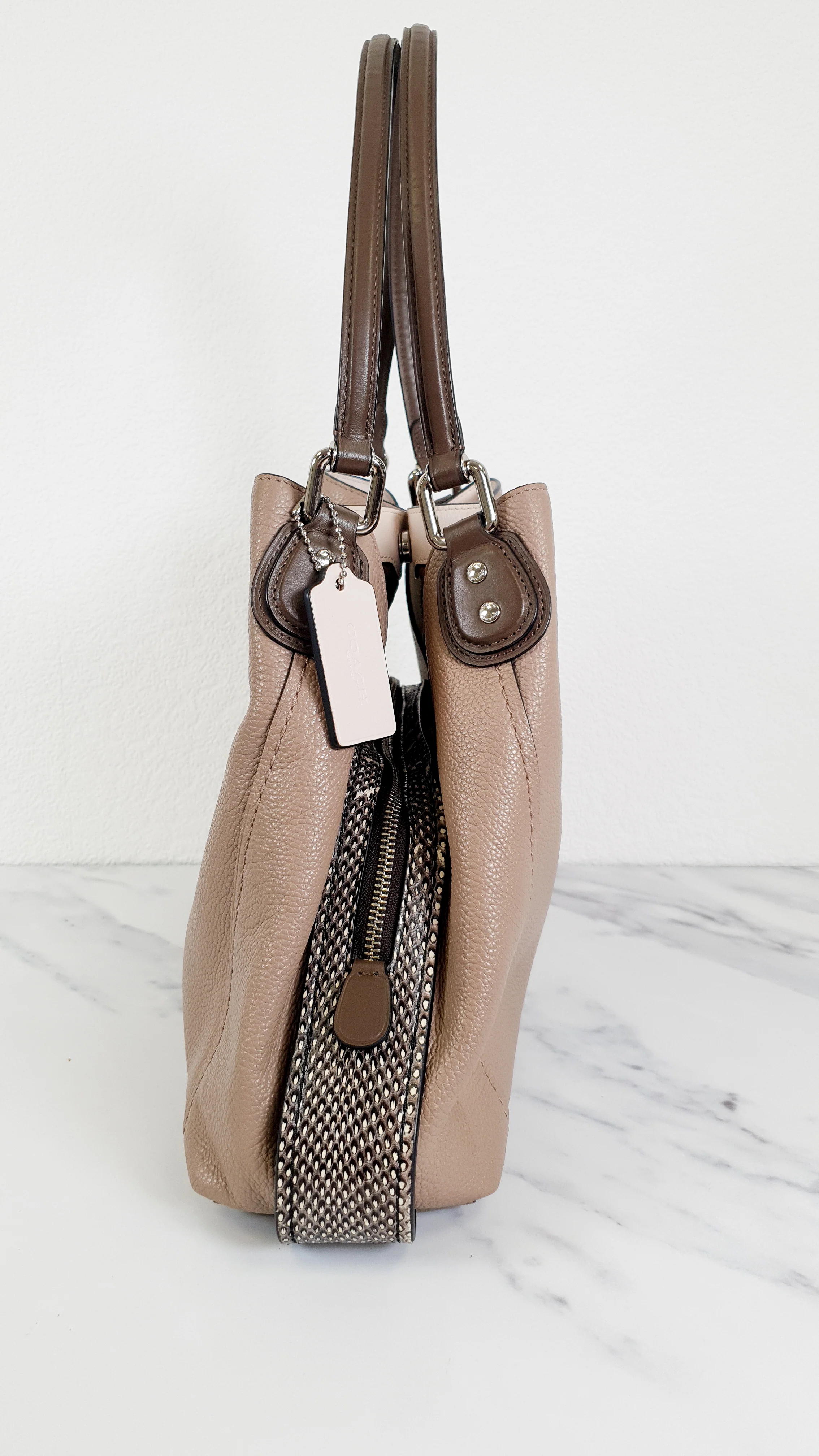 Coach Edie 31 in Stone Taupe with Genuine Snakeskin Colorblock Pebble Leather - Shoulder Bag Coach 57670 - Image 6