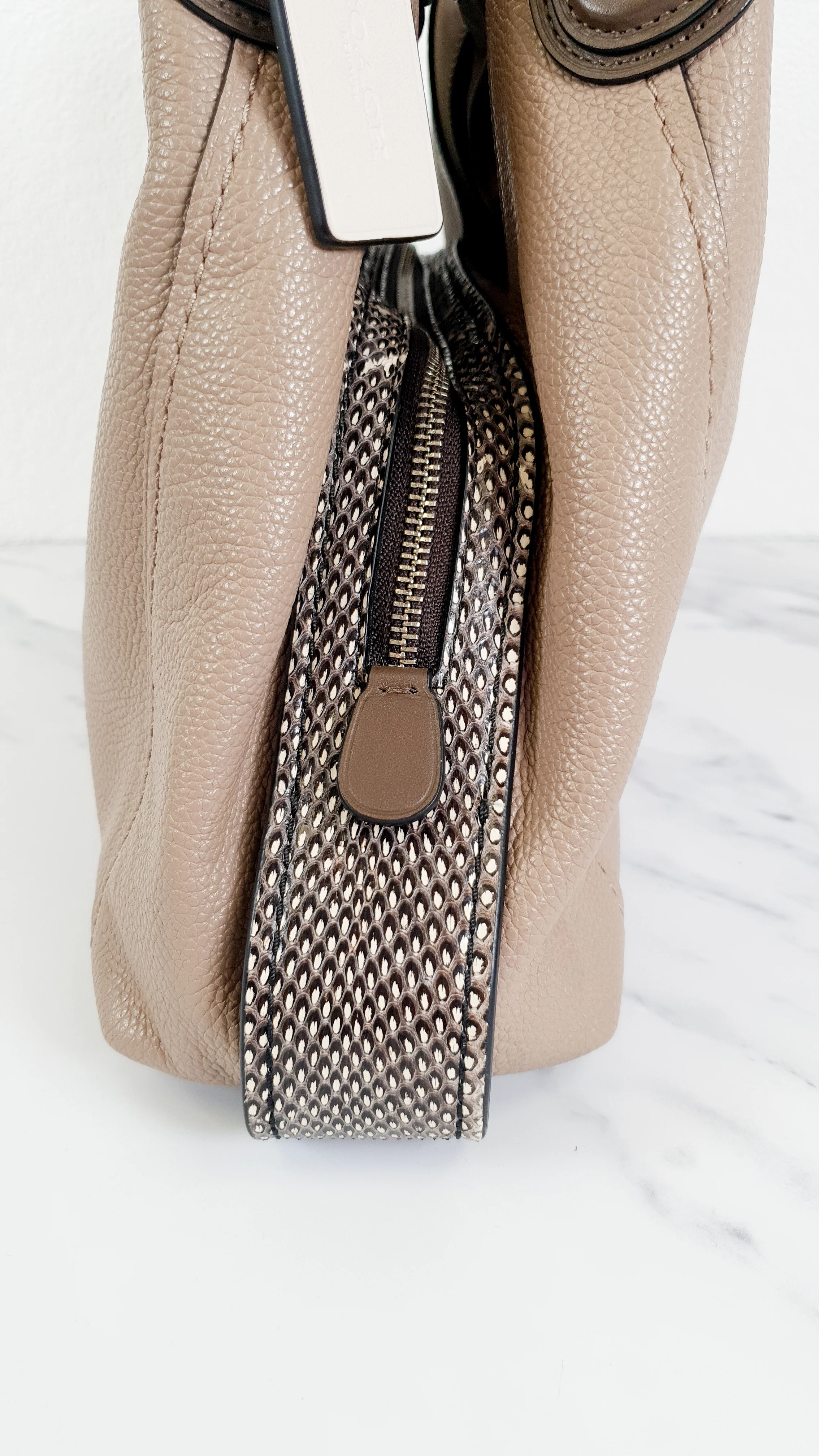 Coach Edie 31 in Stone Taupe with Genuine Snakeskin Colorblock Pebble Leather - Shoulder Bag Coach 57670 - Image 7