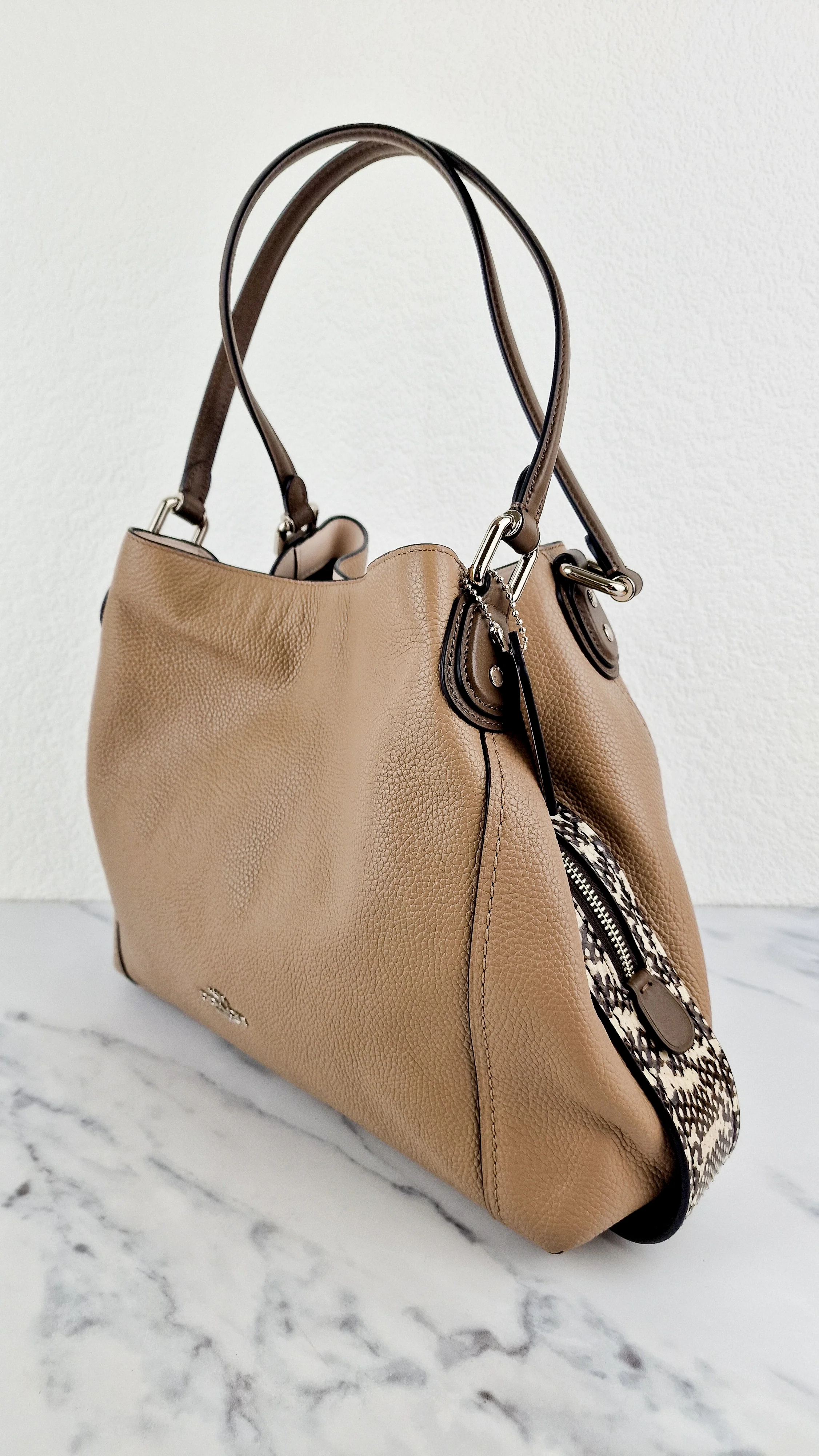 Coach Edie 31 in Stone Taupe with Snakeskin Colorblock Pebble Leather - Shoulder Bag Coach 57670 - Image 2