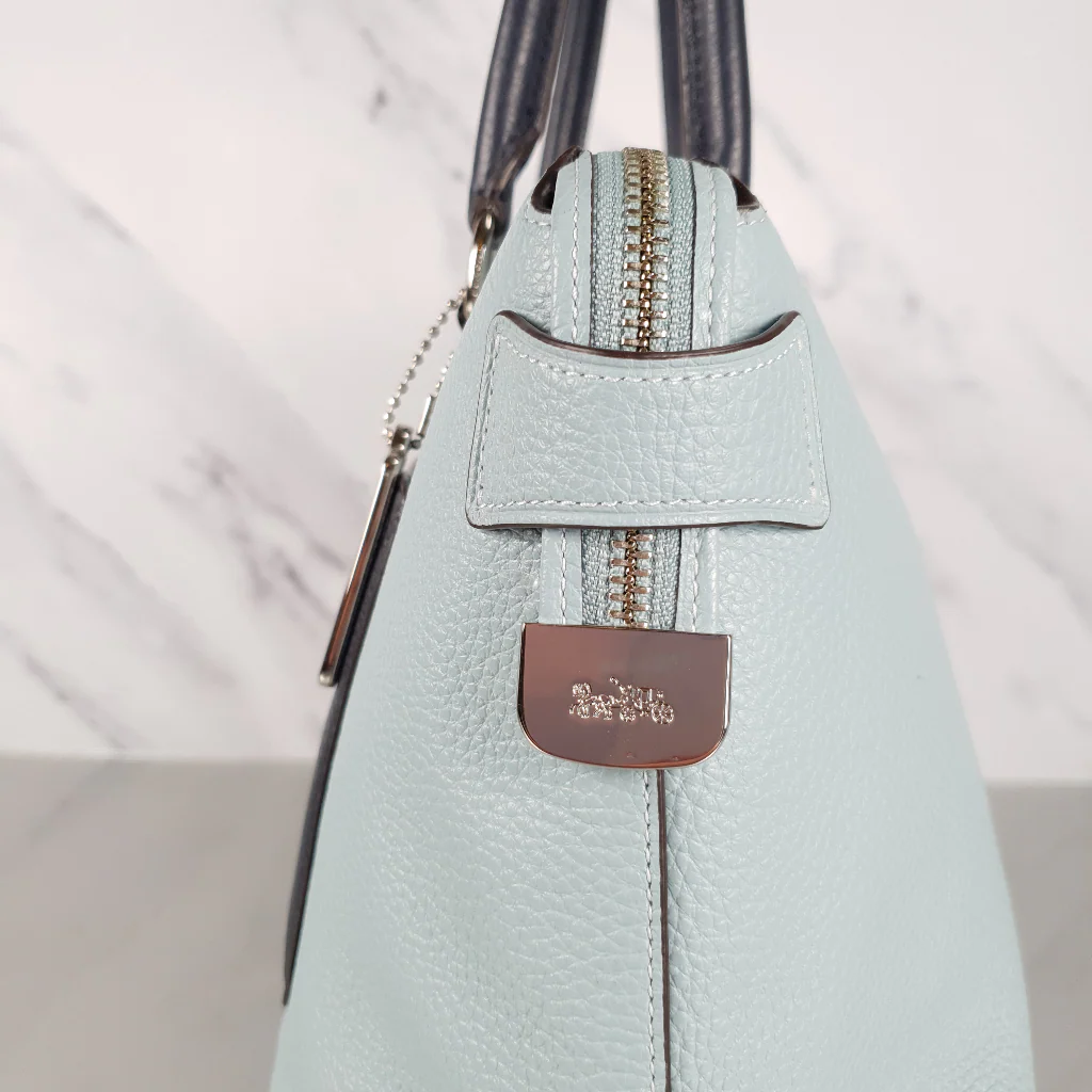 Coach Emma Satchel in Seafoam Blue with Navy Coloblock Pebble Leather - Coach F72856 - Image 9