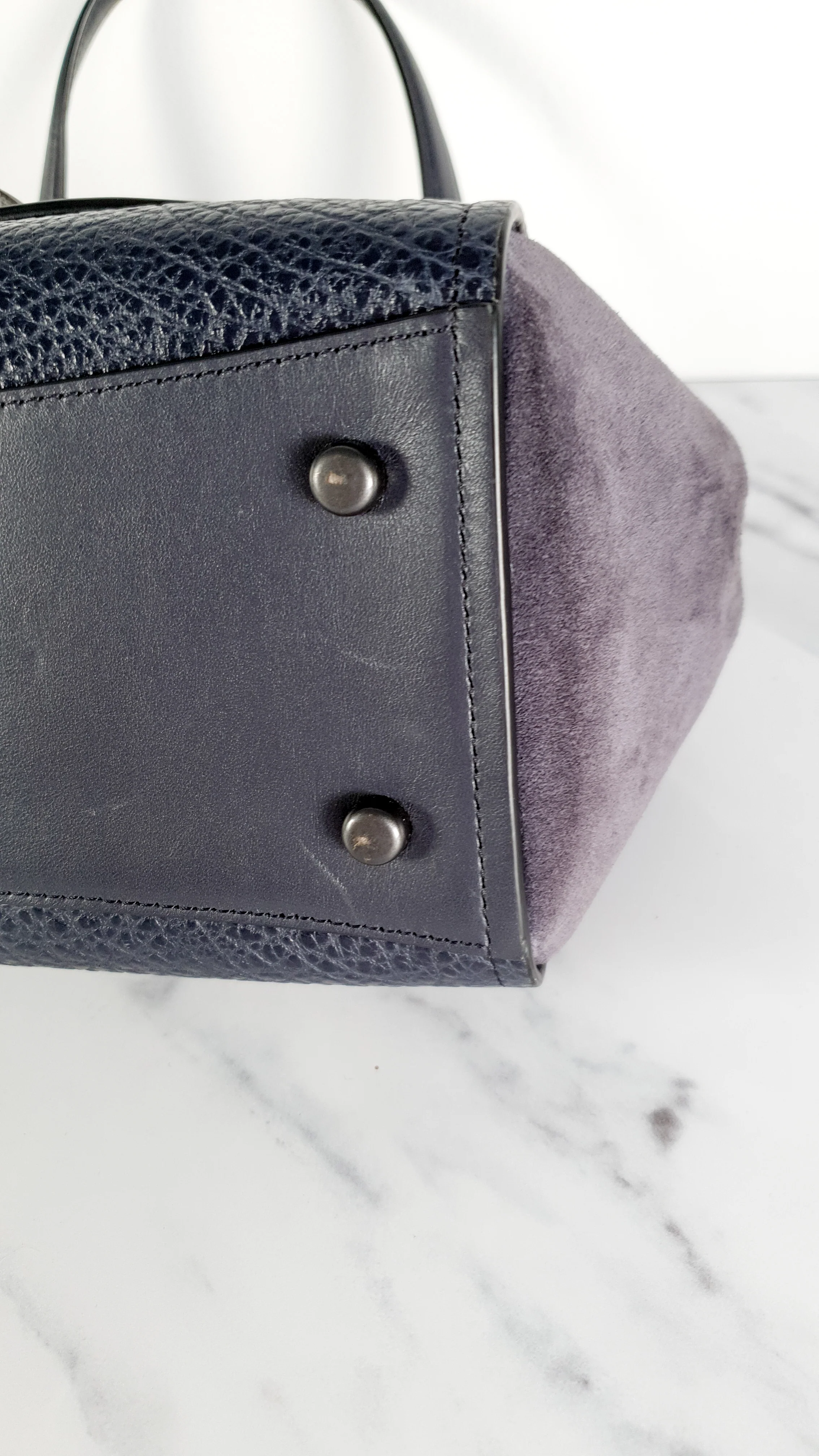 Coach Faye in Dark Blue Navy Mixed Leather & Suede Flap Bag Turnlock Tophandle Crossbody - Coach F22348 - Image 10