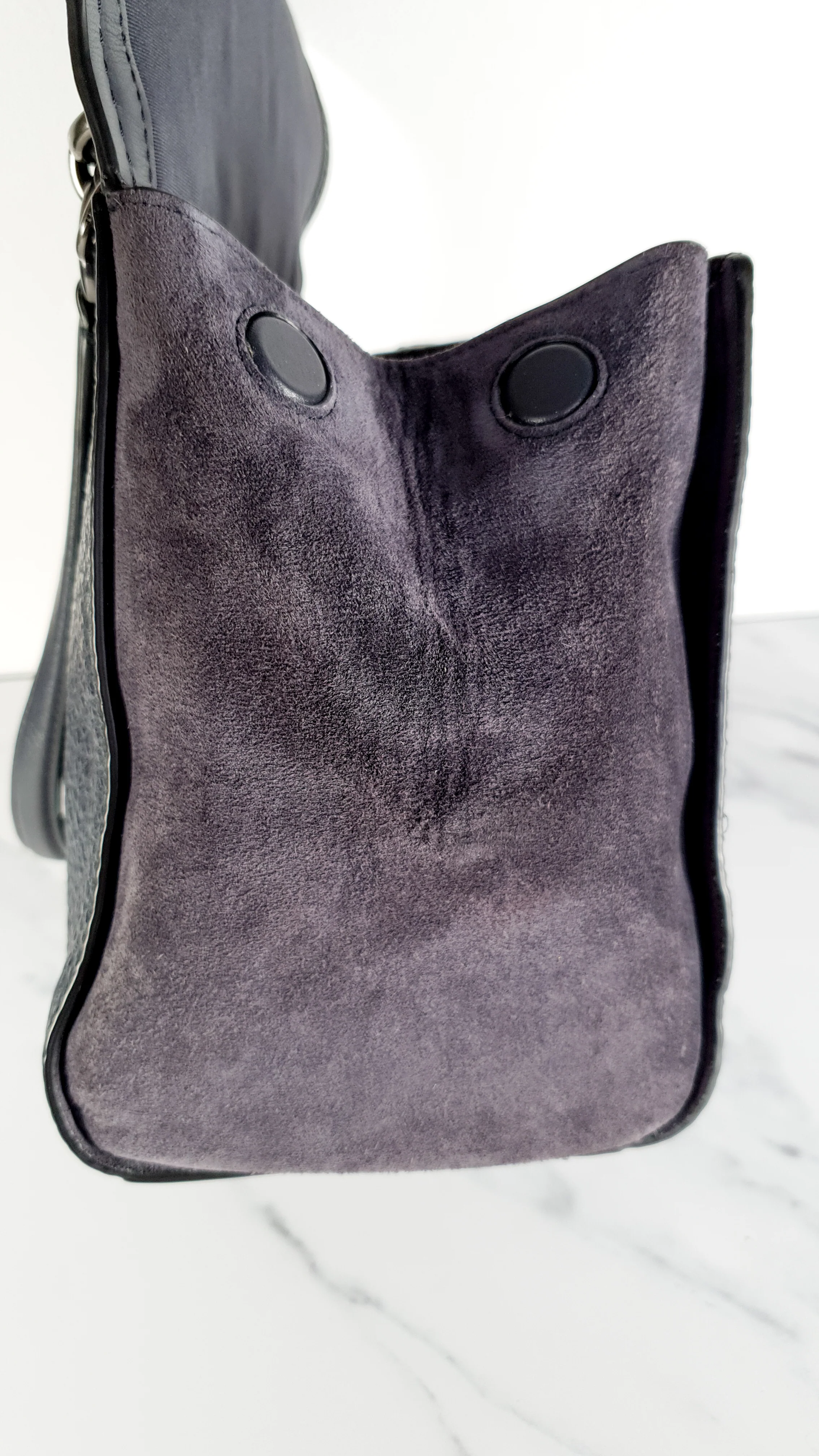Coach Faye in Dark Blue Navy Mixed Leather & Suede Flap Bag Turnlock Tophandle Crossbody - Coach F22348 - Image 18