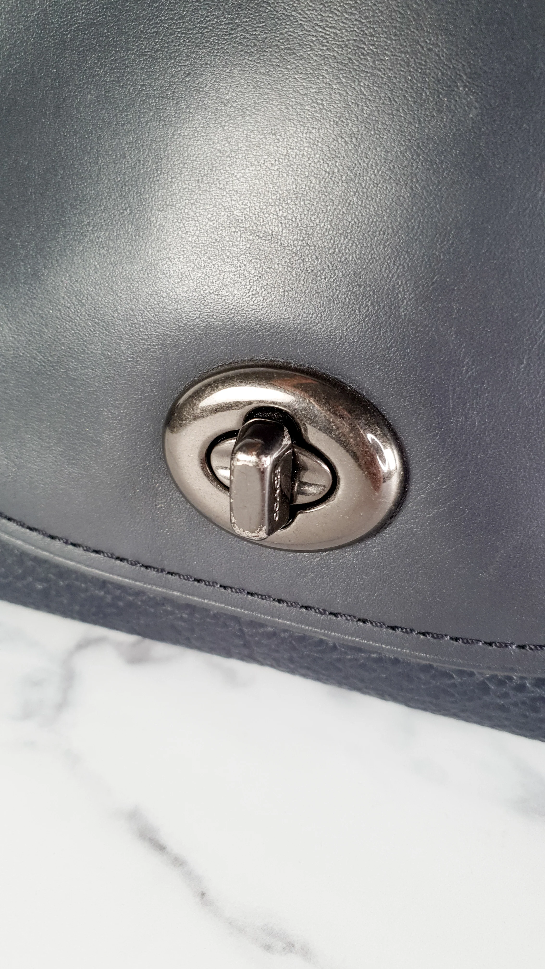 Coach Faye in Dark Blue Navy Mixed Leather & Suede Flap Bag Turnlock Tophandle Crossbody - Coach F22348 - Image 3