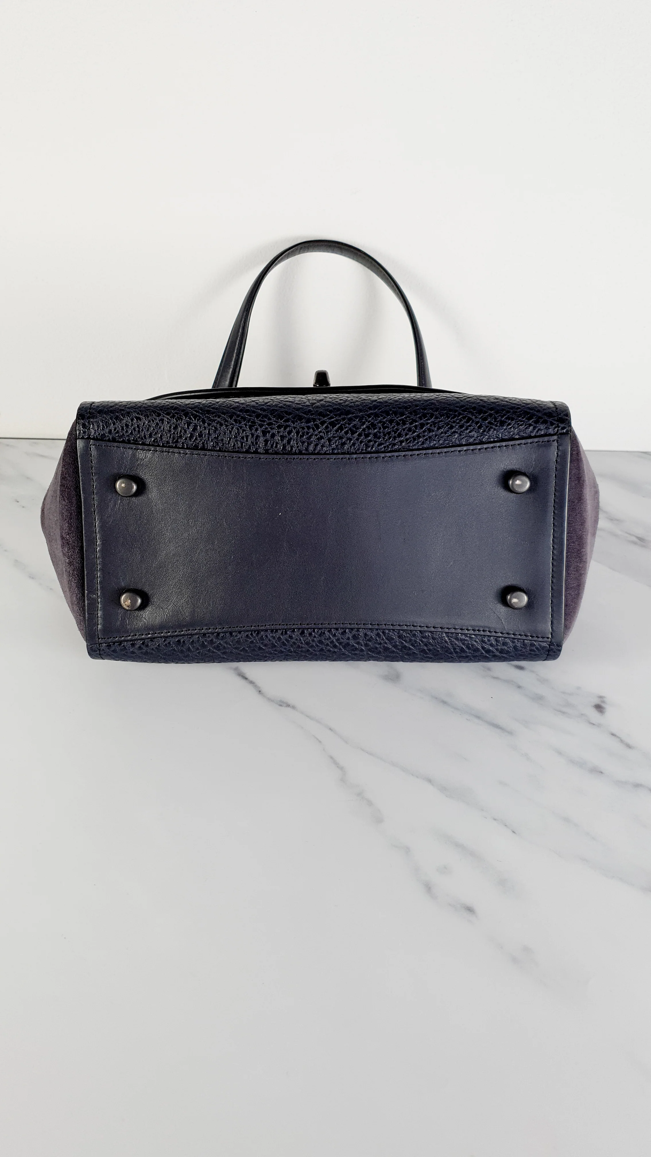 Coach Faye in Dark Blue Navy Mixed Leather & Suede Flap Bag Turnlock Tophandle Crossbody - Coach F22348 - Image 8