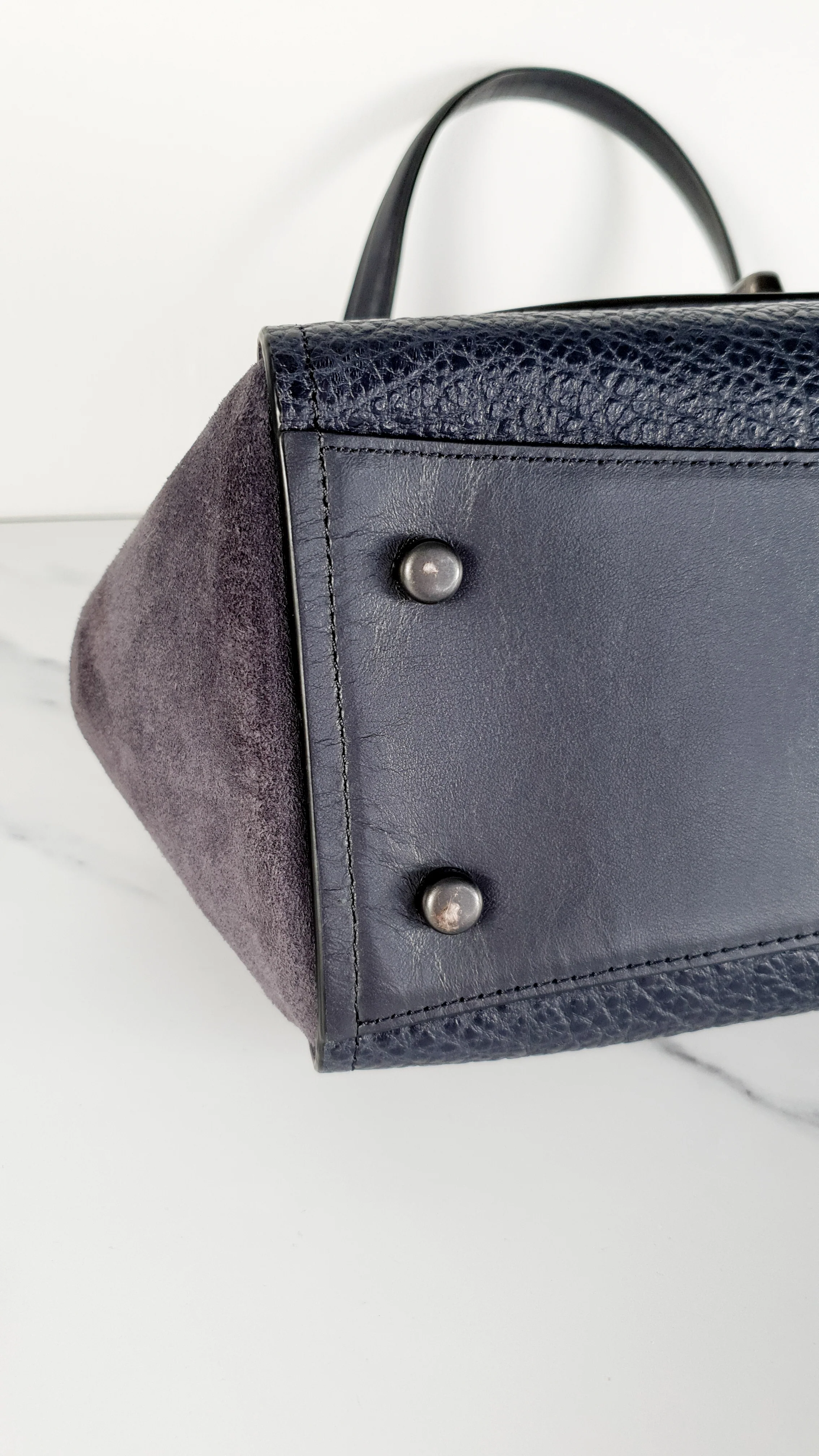 Coach Faye in Dark Blue Navy Mixed Leather & Suede Flap Bag Turnlock Tophandle Crossbody - Coach F22348 - Image 9