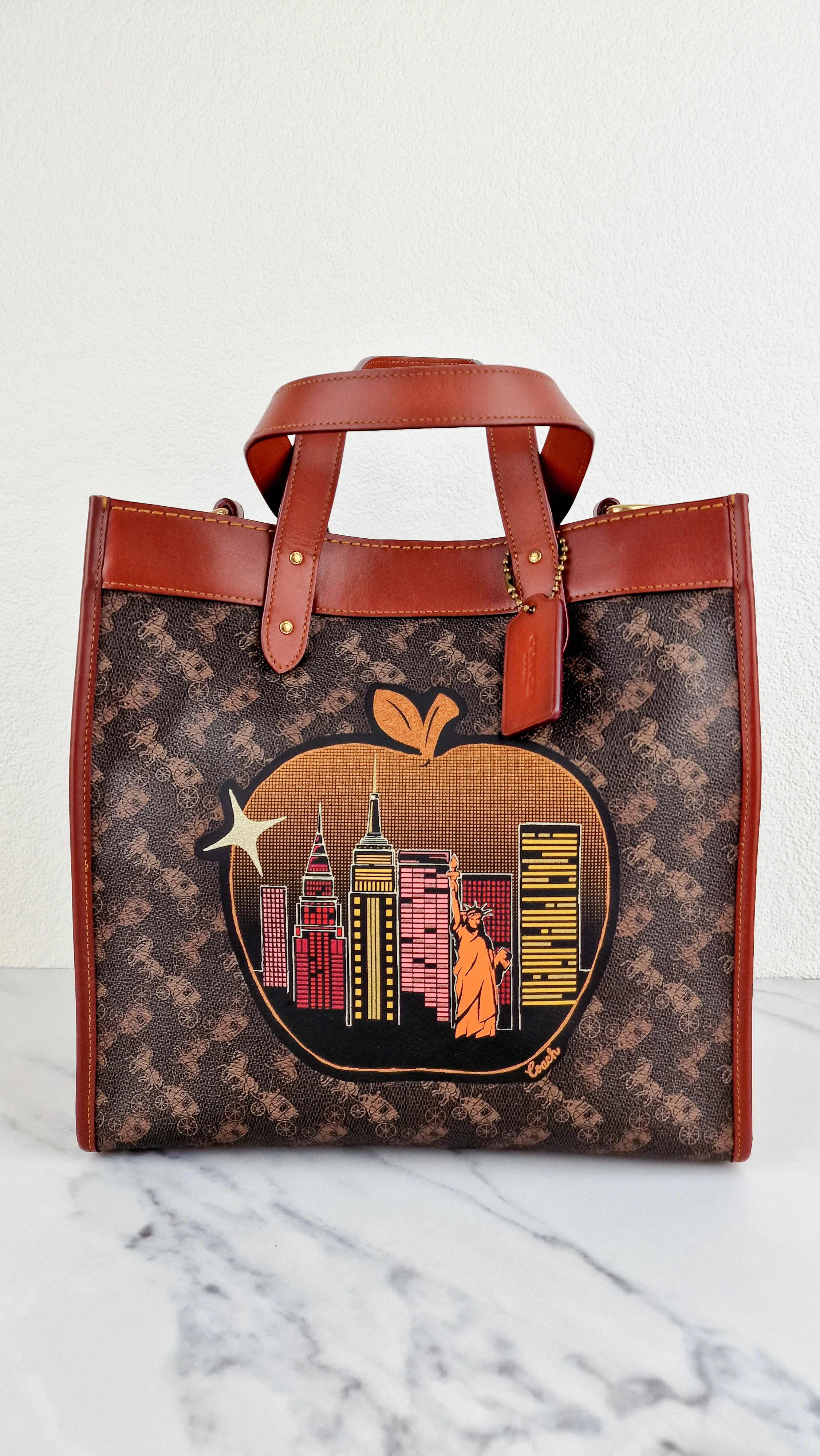 Coach Field Tote Bag In Signature Coated Canvas With Big Apple Skyline New York Saddle Brown Tan Truffle Rust - Handbag Coach C0769