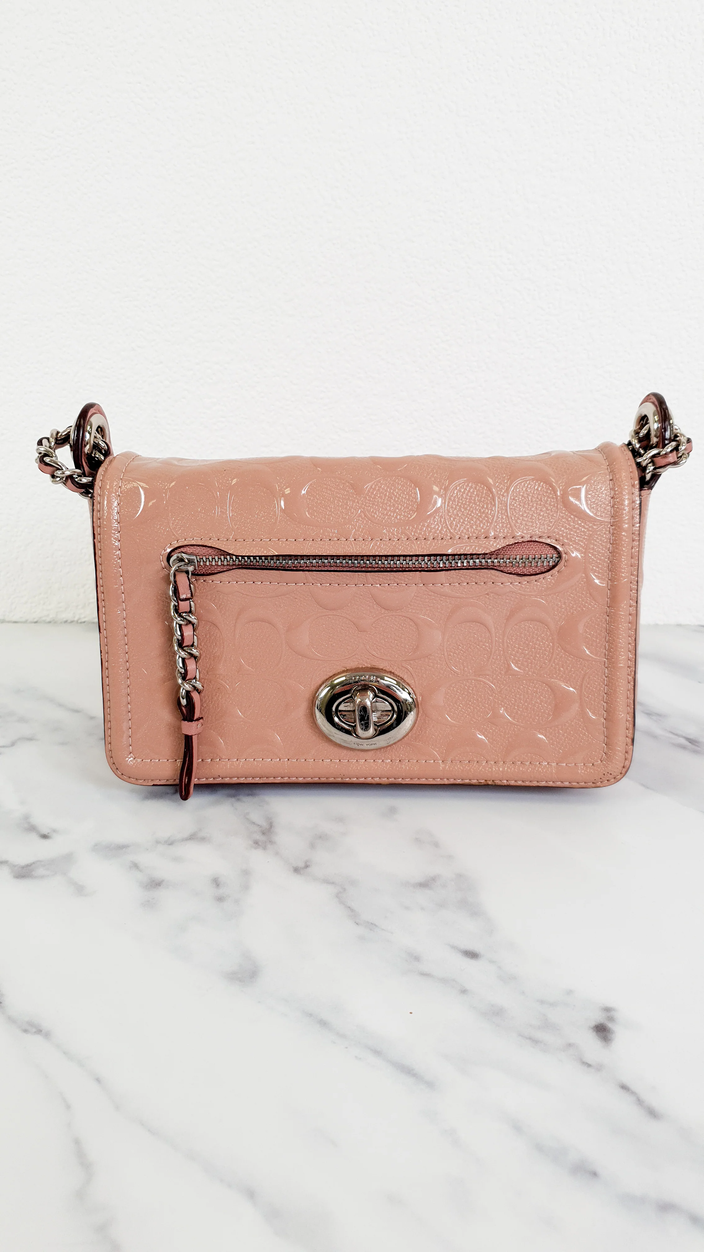 Coach Lex Small Flap Bag in Signature Debossed Patent Leather in Blush Pink - Crossbody Bag Shoulder Bag - Coach F22292