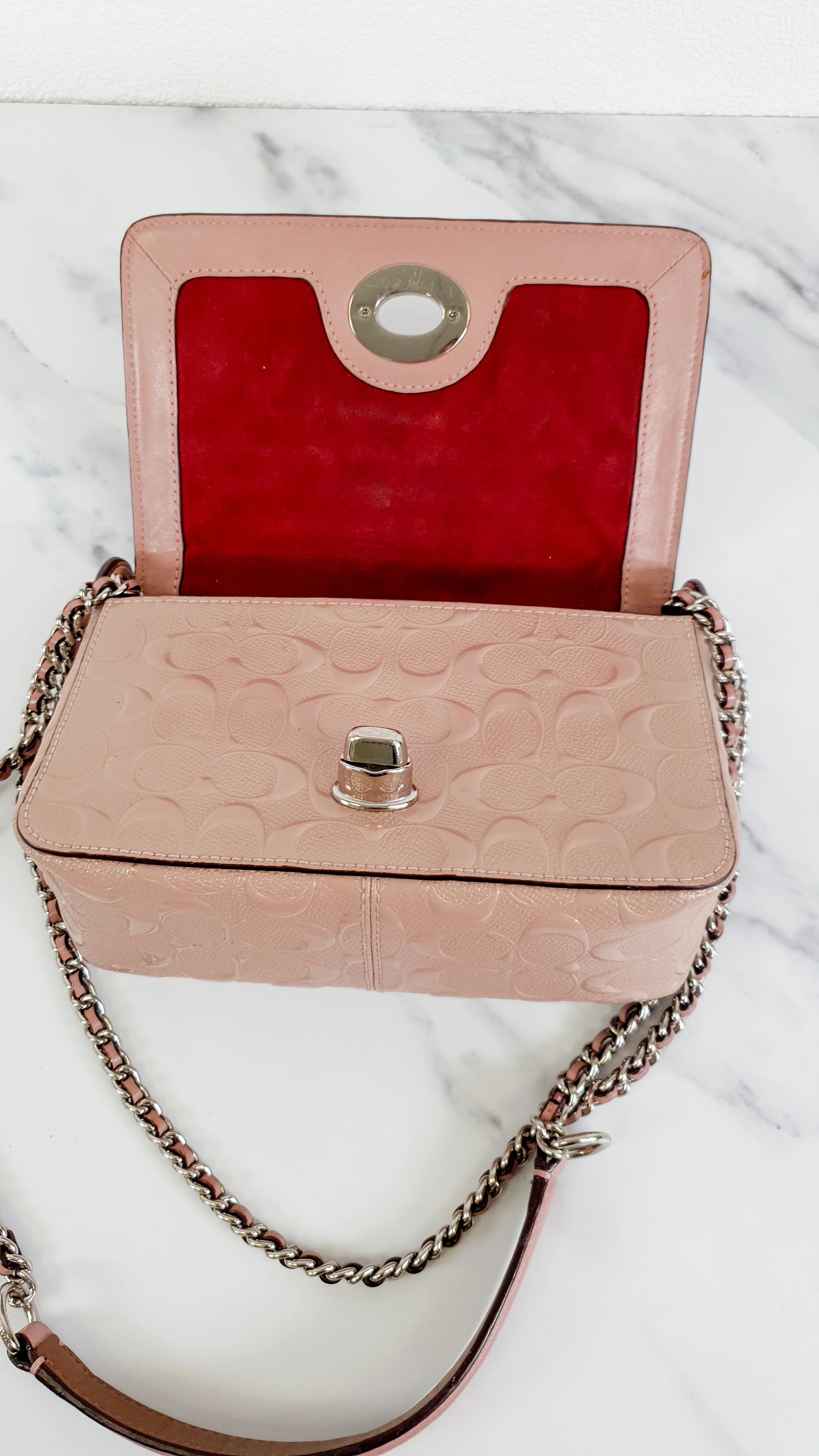 Coach Lex Small Flap Bag in Signature Debossed Patent Leather in Blush Pink - Crossbody Bag Shoulder Bag - Coach F22292 - Image 12