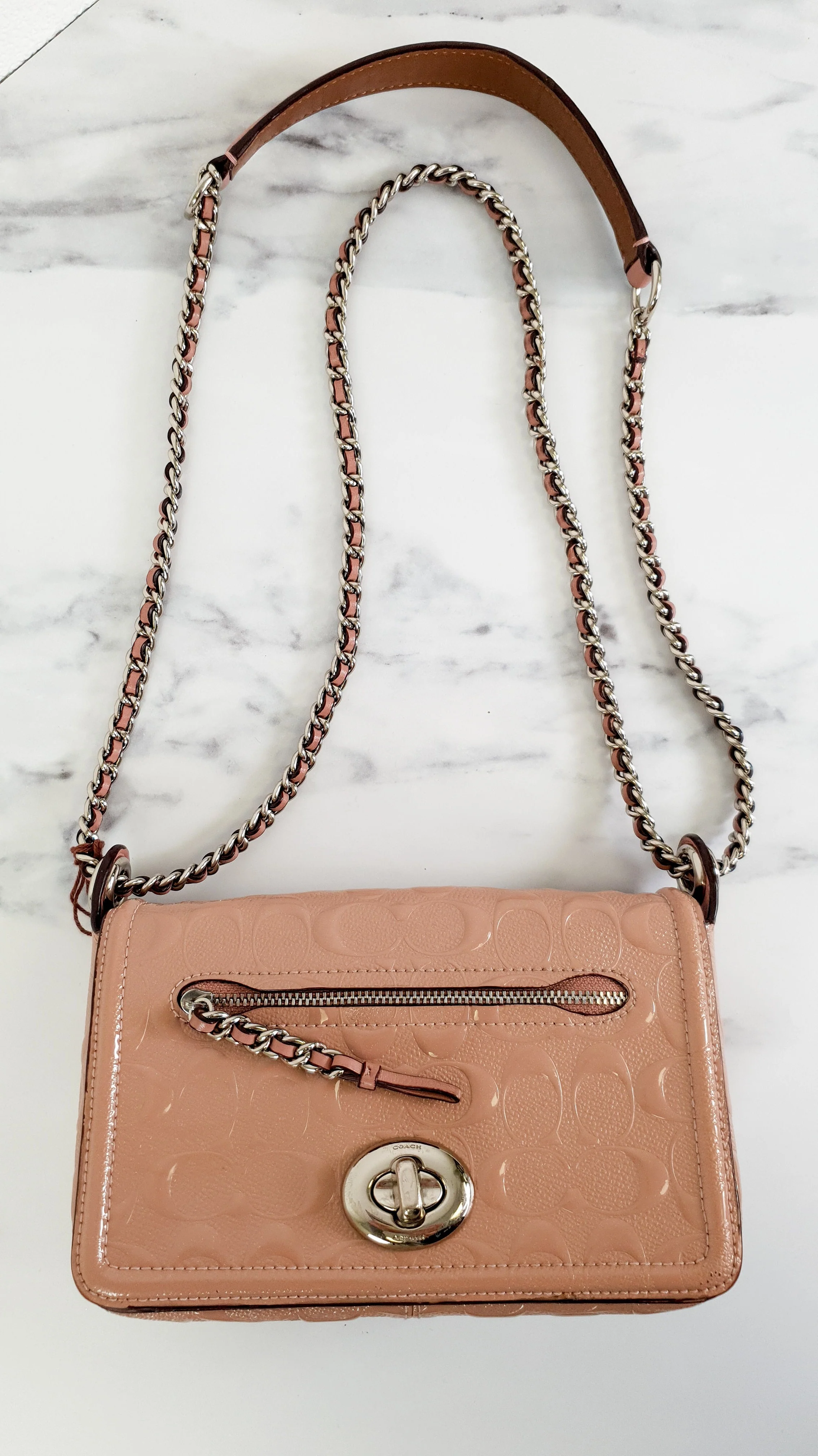 Coach Lex Small Flap Bag in Signature Debossed Patent Leather in Blush Pink - Crossbody Bag Shoulder Bag - Coach F22292 - Image 15