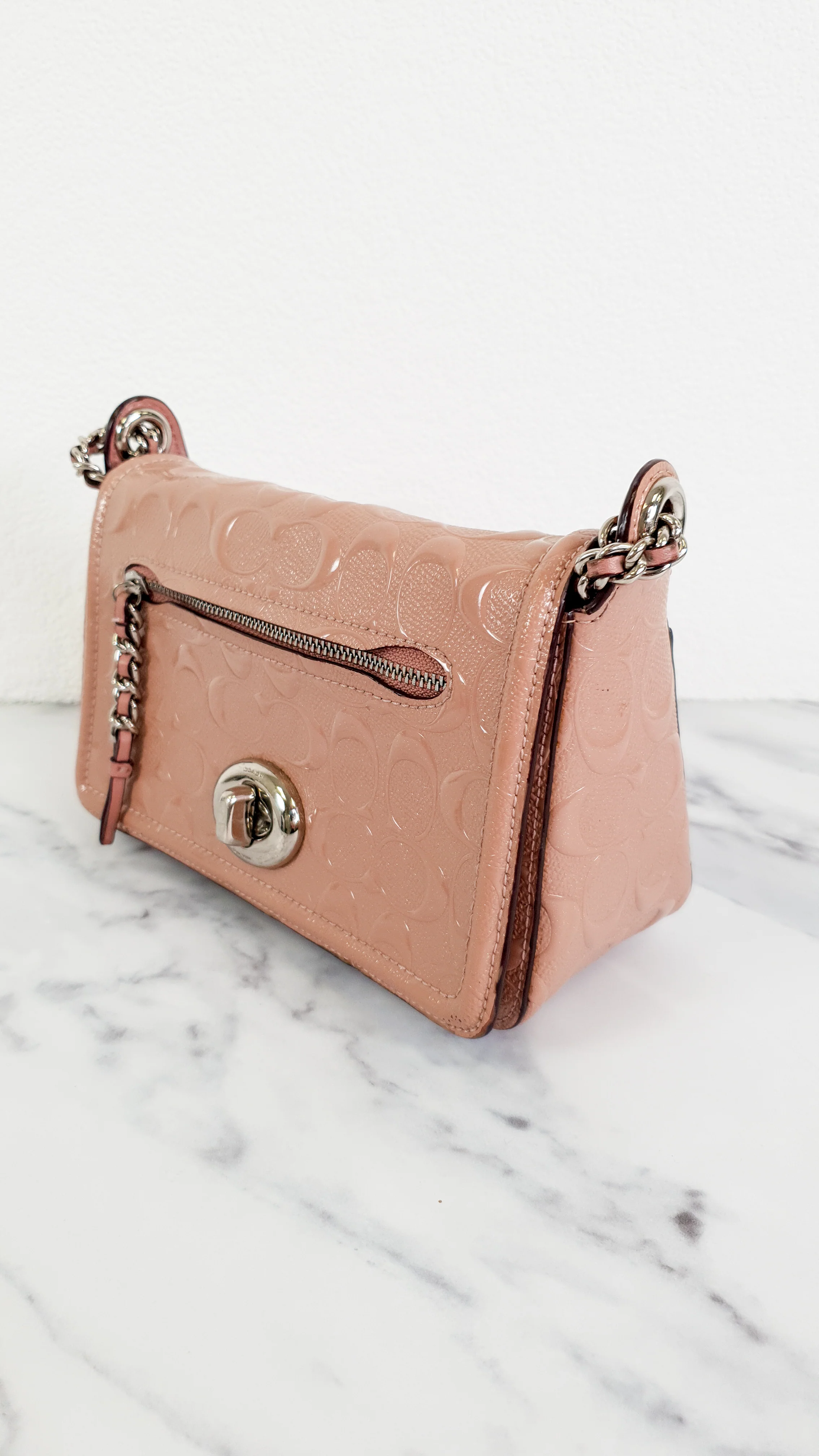 Coach Lex Small Flap Bag in Signature Debossed Patent Leather in Blush Pink - Crossbody Bag Shoulder Bag - Coach F22292 - Image 4