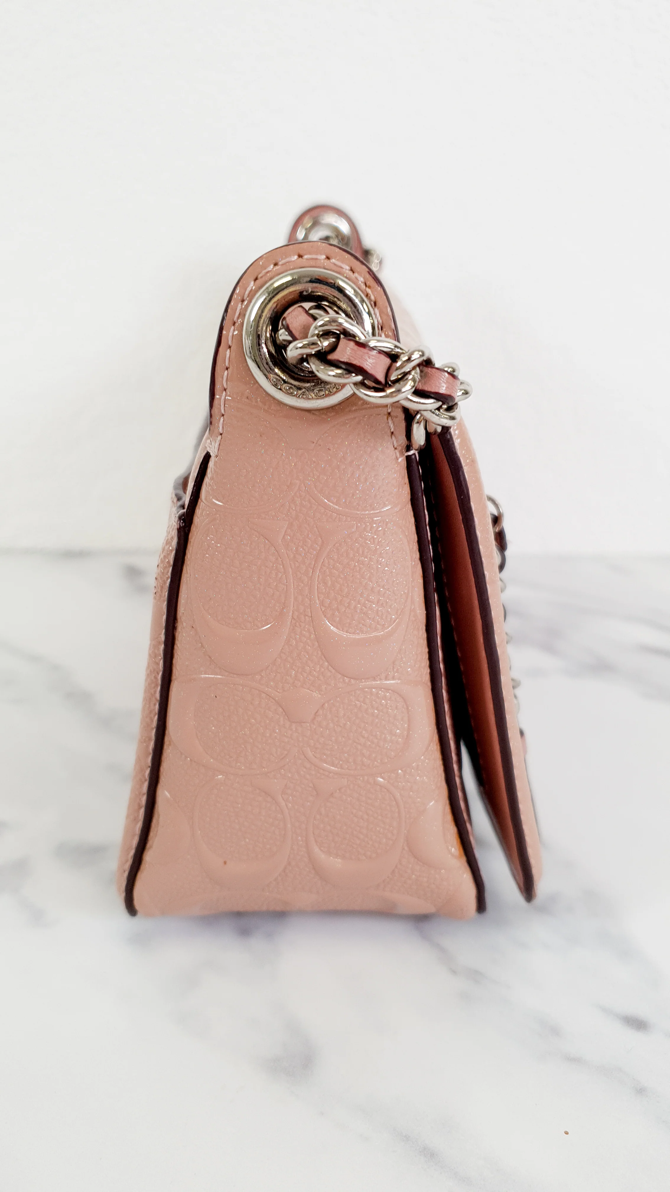 Coach Lex Small Flap Bag in Signature Debossed Patent Leather in Blush Pink - Crossbody Bag Shoulder Bag - Coach F22292 - Image 9
