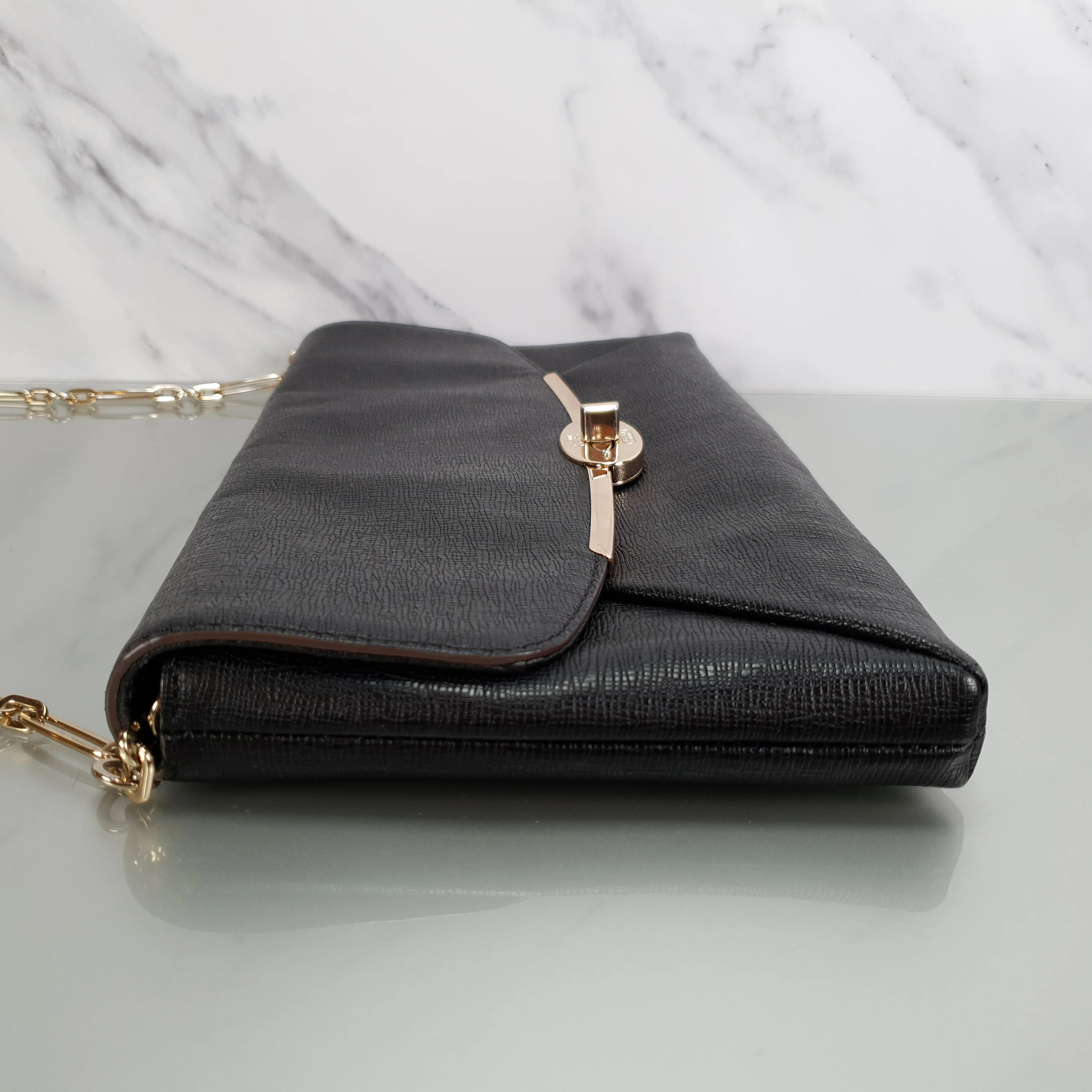 Coach Madison Clutch Shoulder Bag in Black Textured Leather With Gold Tone Chain - Image 4