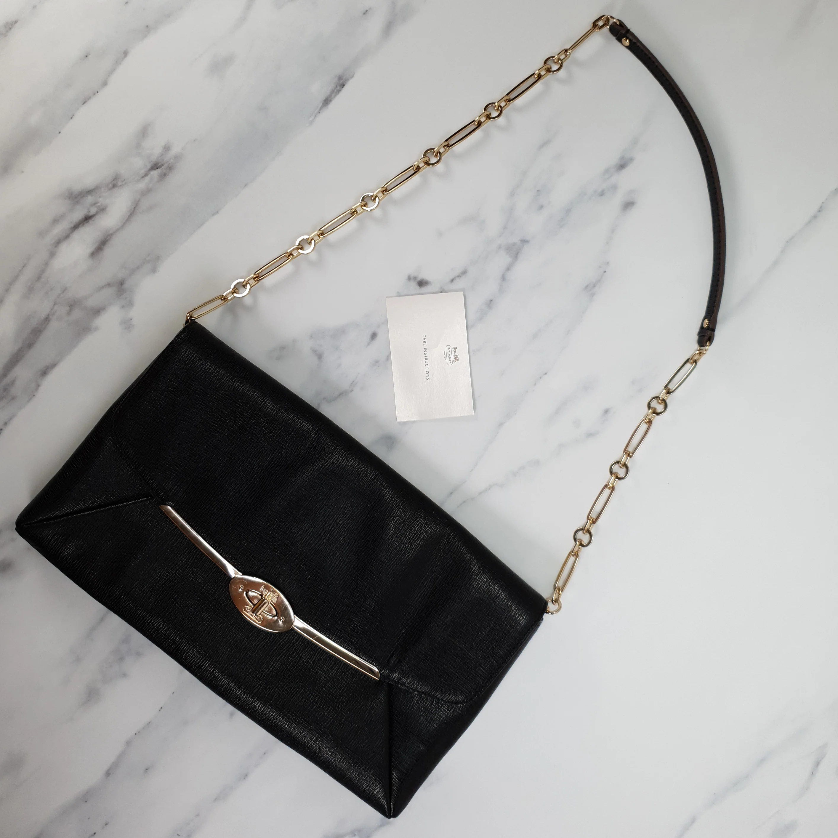 Coach Madison Clutch Shoulder Bag in Black Textured Leather With Gold Tone Chain - Image 9
