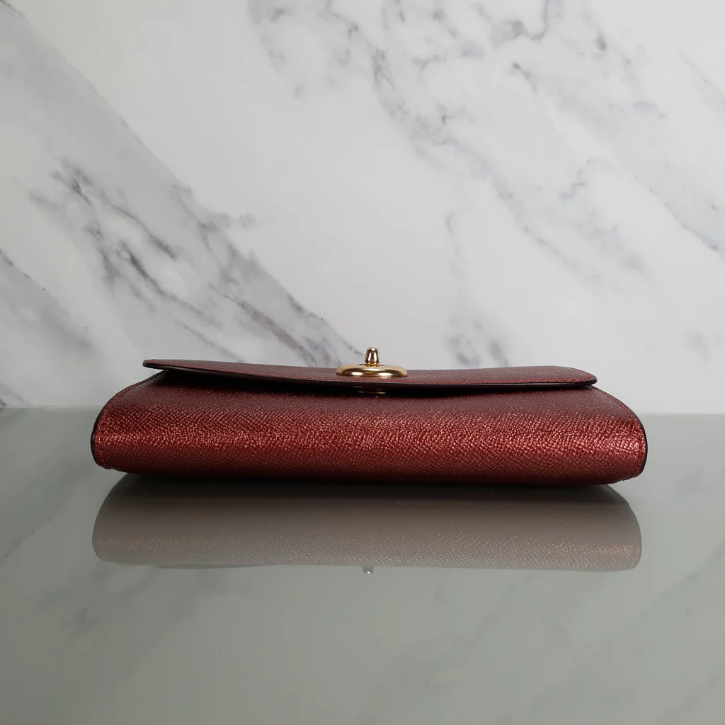 Coach Chain Crossbody in Metallic Red Burgundy Crossgrain Leather with Turnlock - Clutch Wristlet Bag - Coach F22828 - Image 5