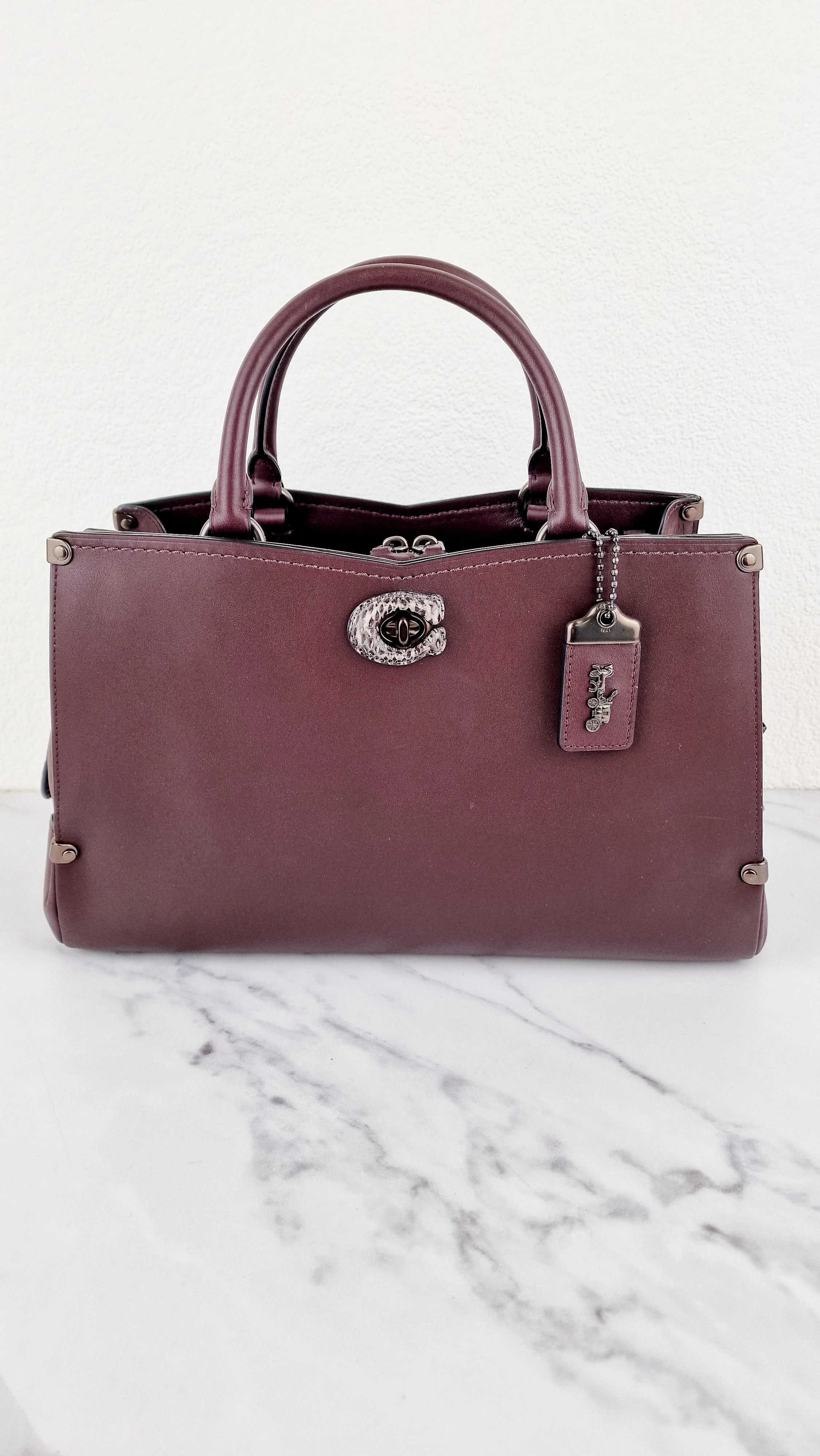 Coach Mason Carryall in Oxblood Smooth Leather with Snakeskin - Coach 38717