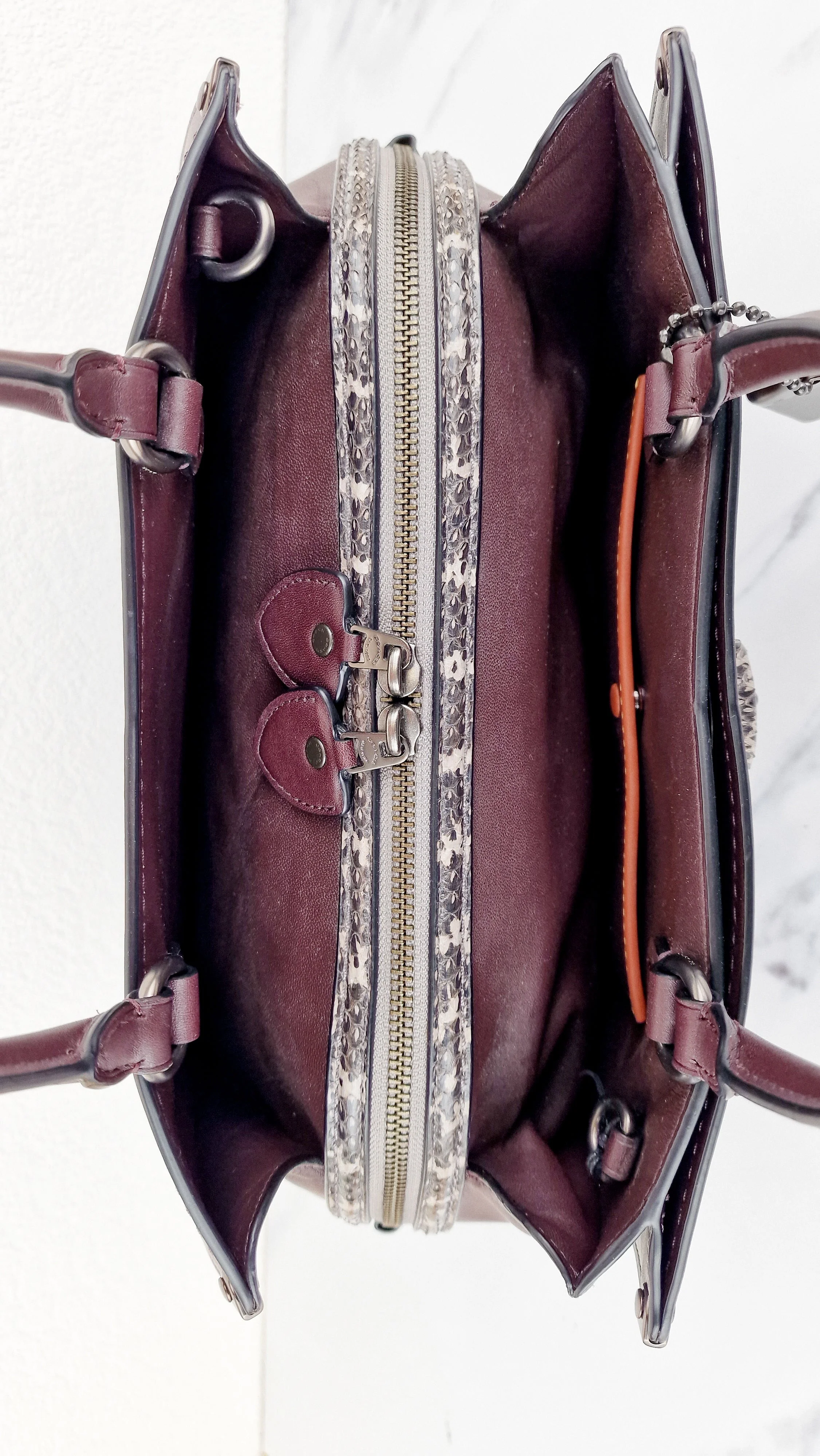 Coach Mason Carryall in Oxblood Smooth Leather with Snakeskin - Coach 38717 - Image 10