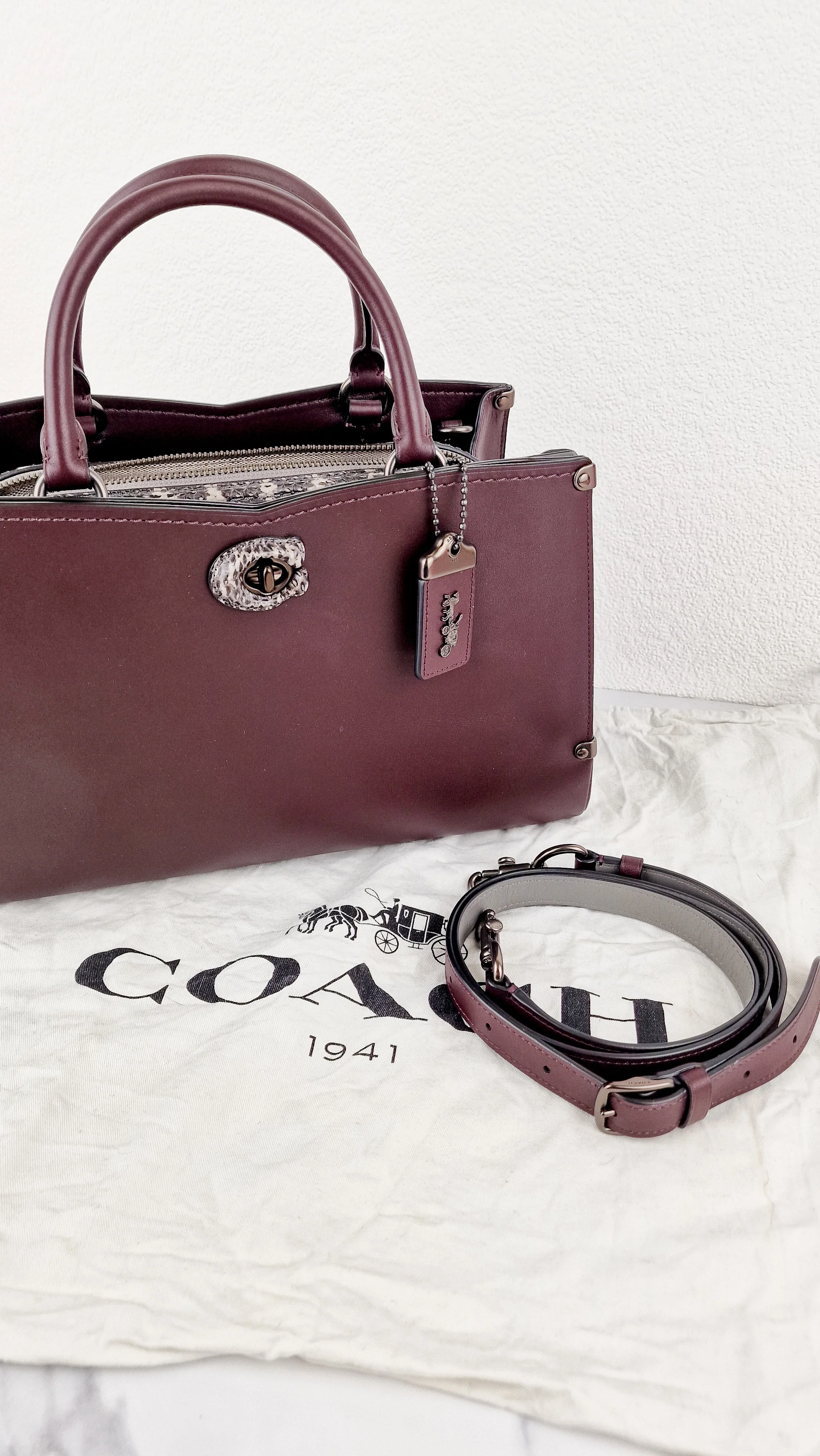 Coach Mason Carryall in Oxblood Smooth Leather with Snakeskin - Coach 38717 - Image 13