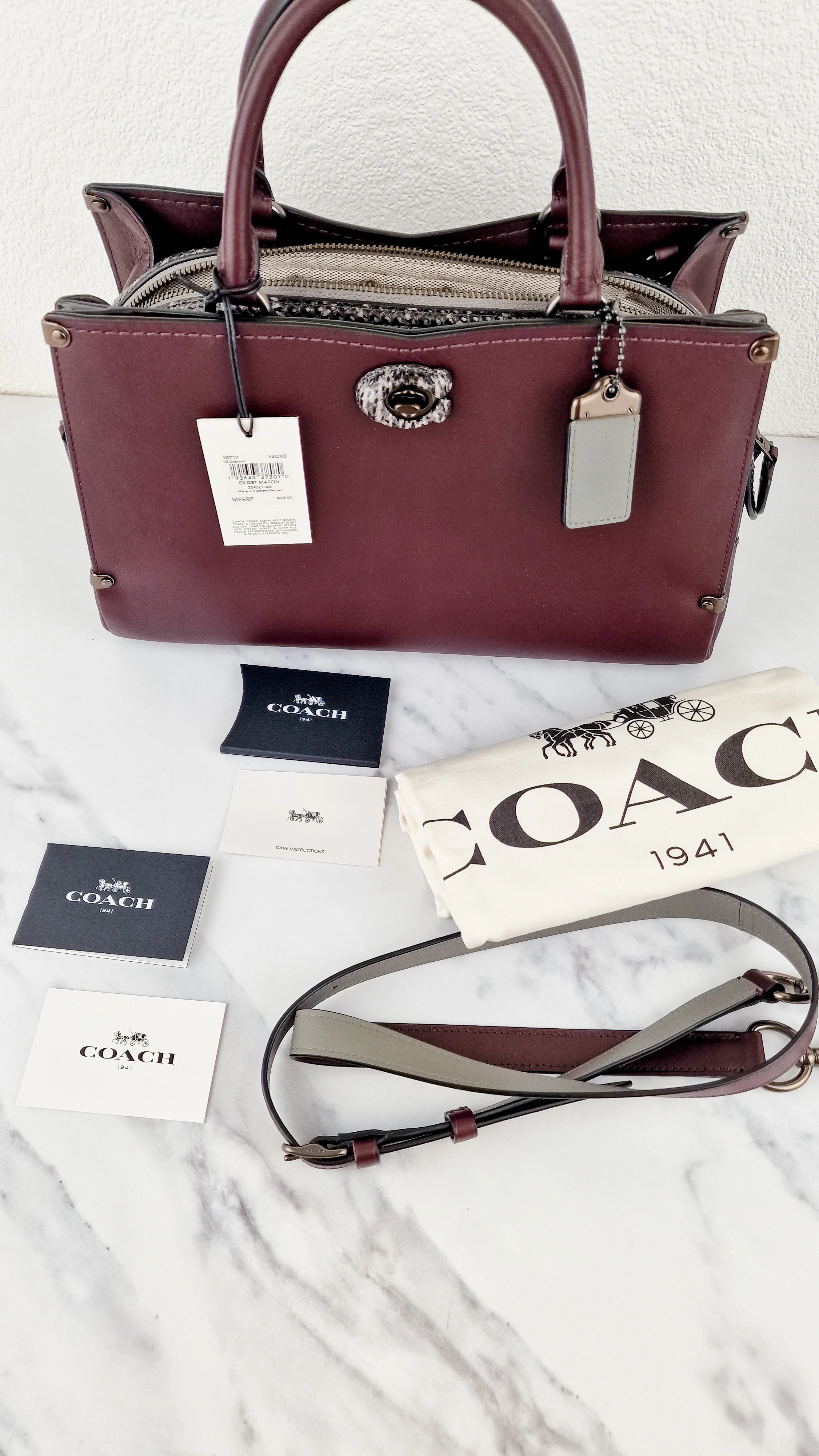 Coach Mason Carryall in Oxblood Smooth Leather with Snakeskin C Turnlock - Coach 38717 - Image 2