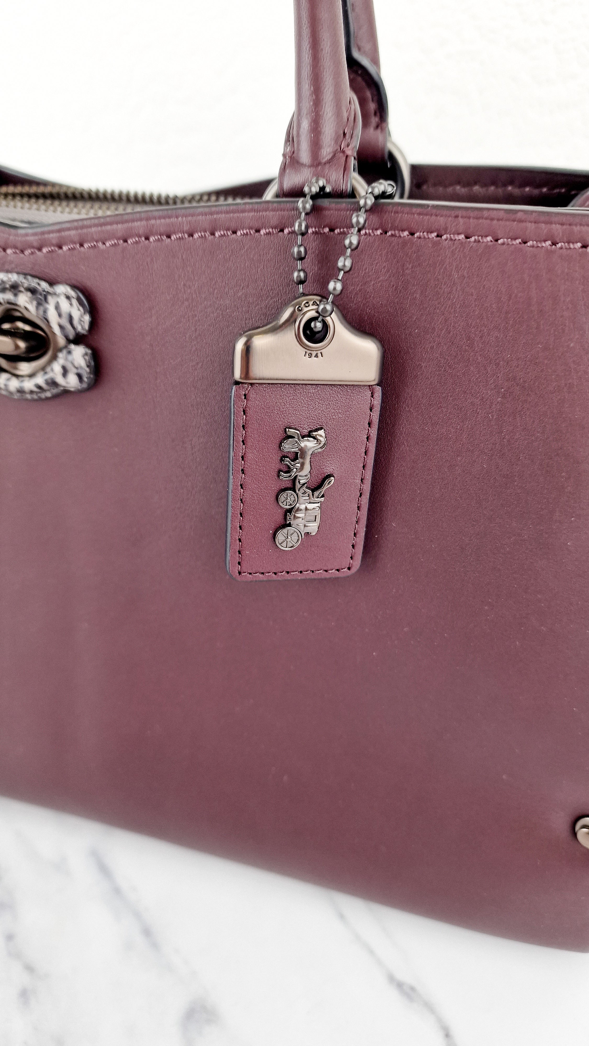 Coach Mason Carryall in Oxblood Smooth Leather with Snakeskin C Turnlock - Coach 38717 - Image 4