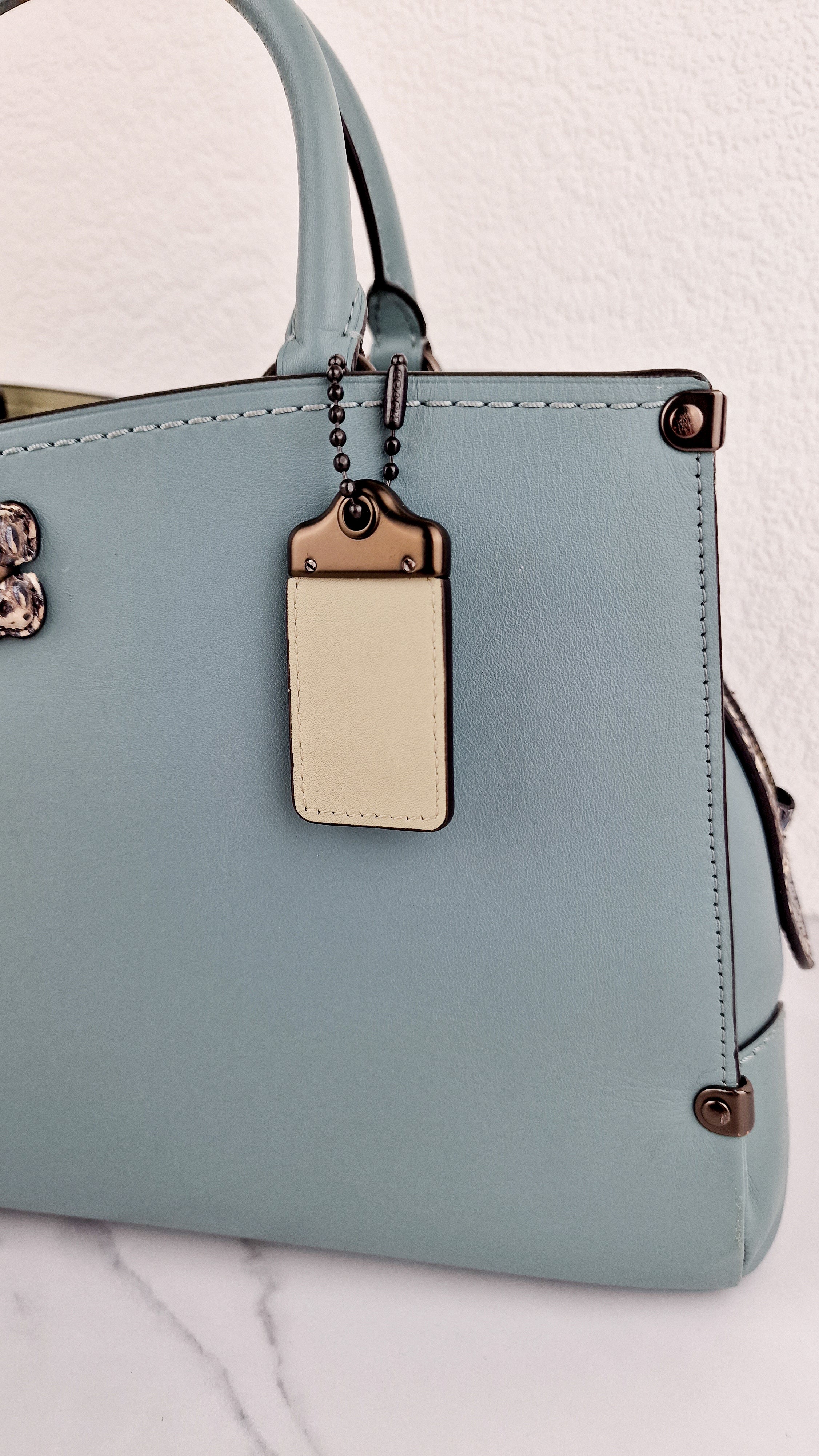 Coach Mason Carryall in Sage Pale Blue Green Smooth Leather Snakeskin Handbag - Coach 38717 - Image 2