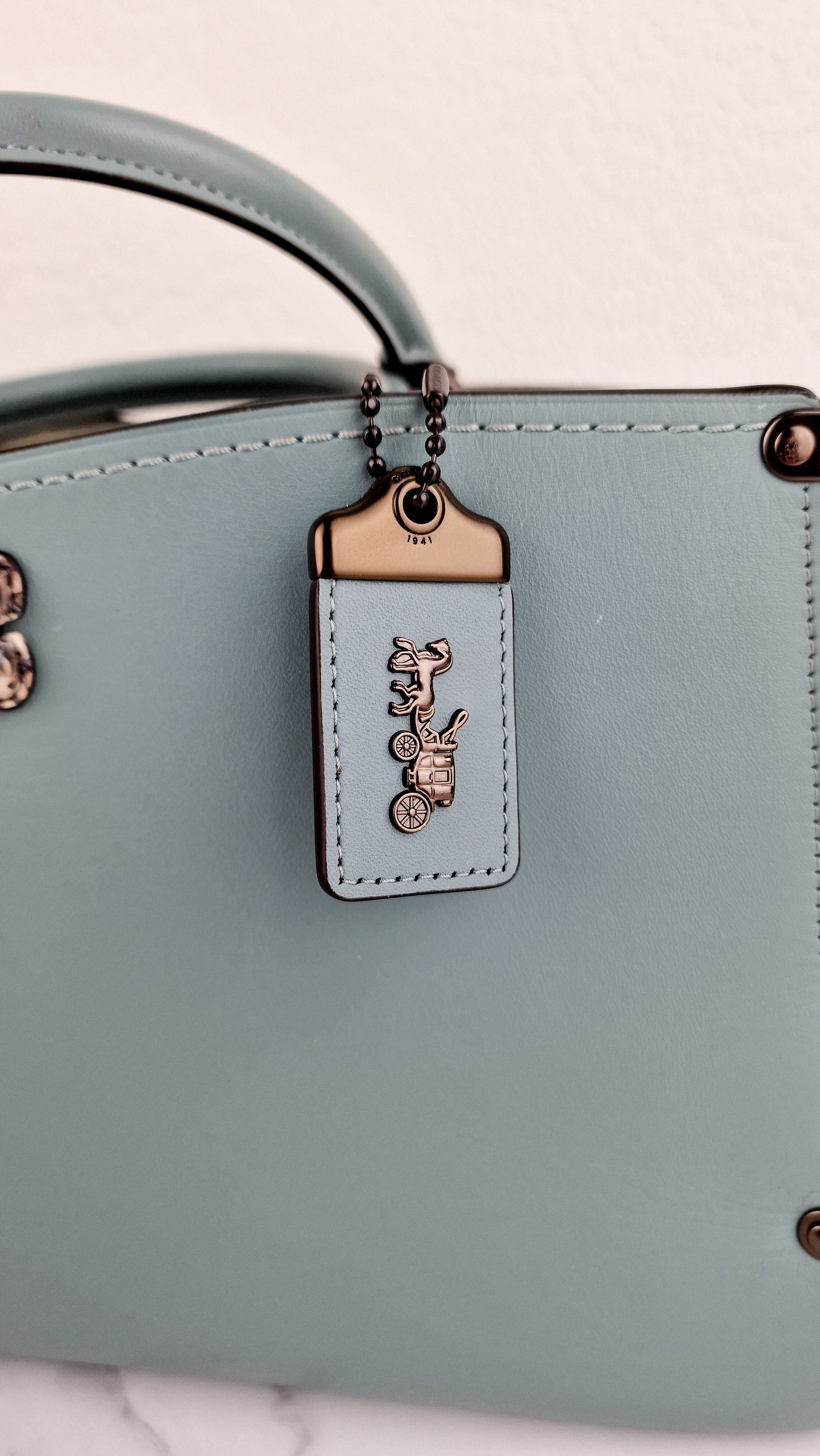 Coach Mason Carryall in Sage Pale Blue Green Smooth Leather Snakeskin Handbag - Coach 38717 - Image 3