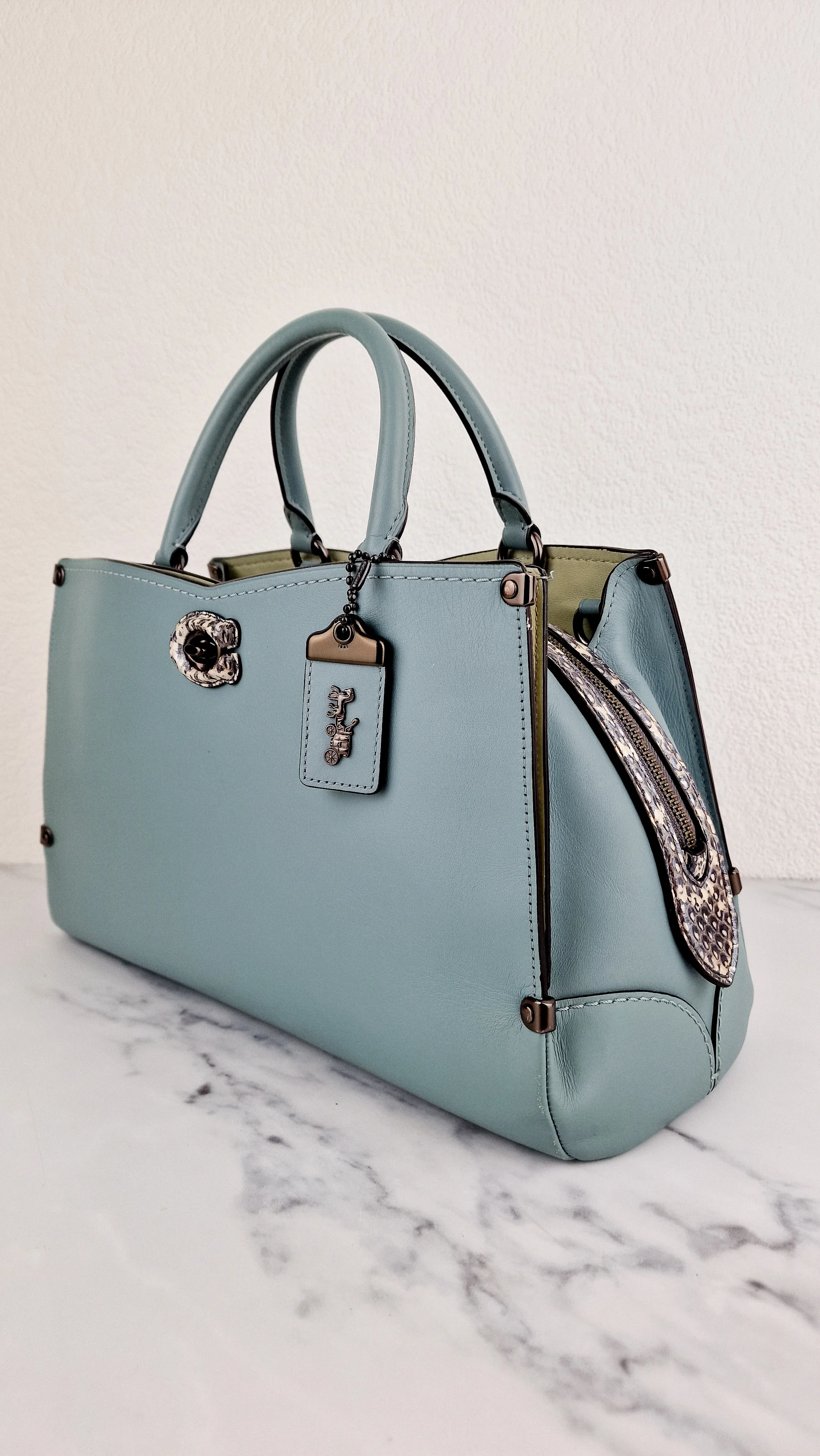 Coach Mason Carryall in Sage Pale Blue Green Smooth Leather Snakeskin Handbag - Coach 38717 - Image 5