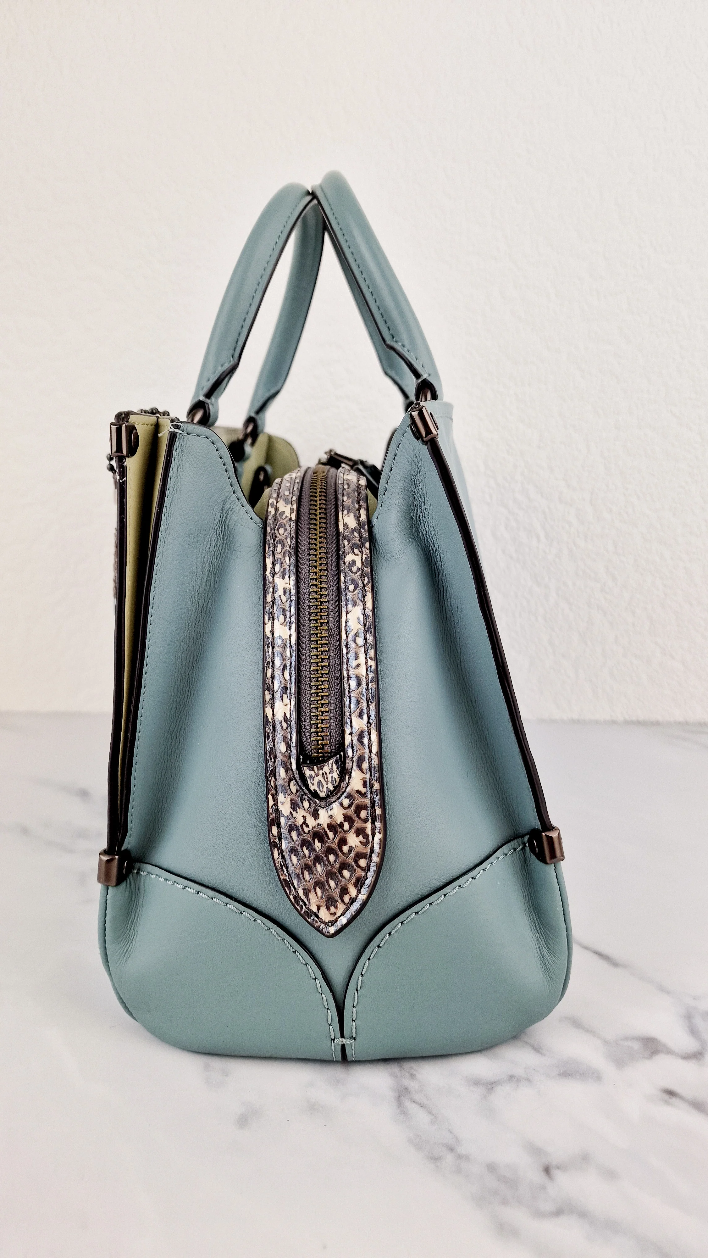 Coach Mason Carryall in Sage Pale Blue Green Smooth Leather Snakeskin Handbag - Coach 38717 - Image 6