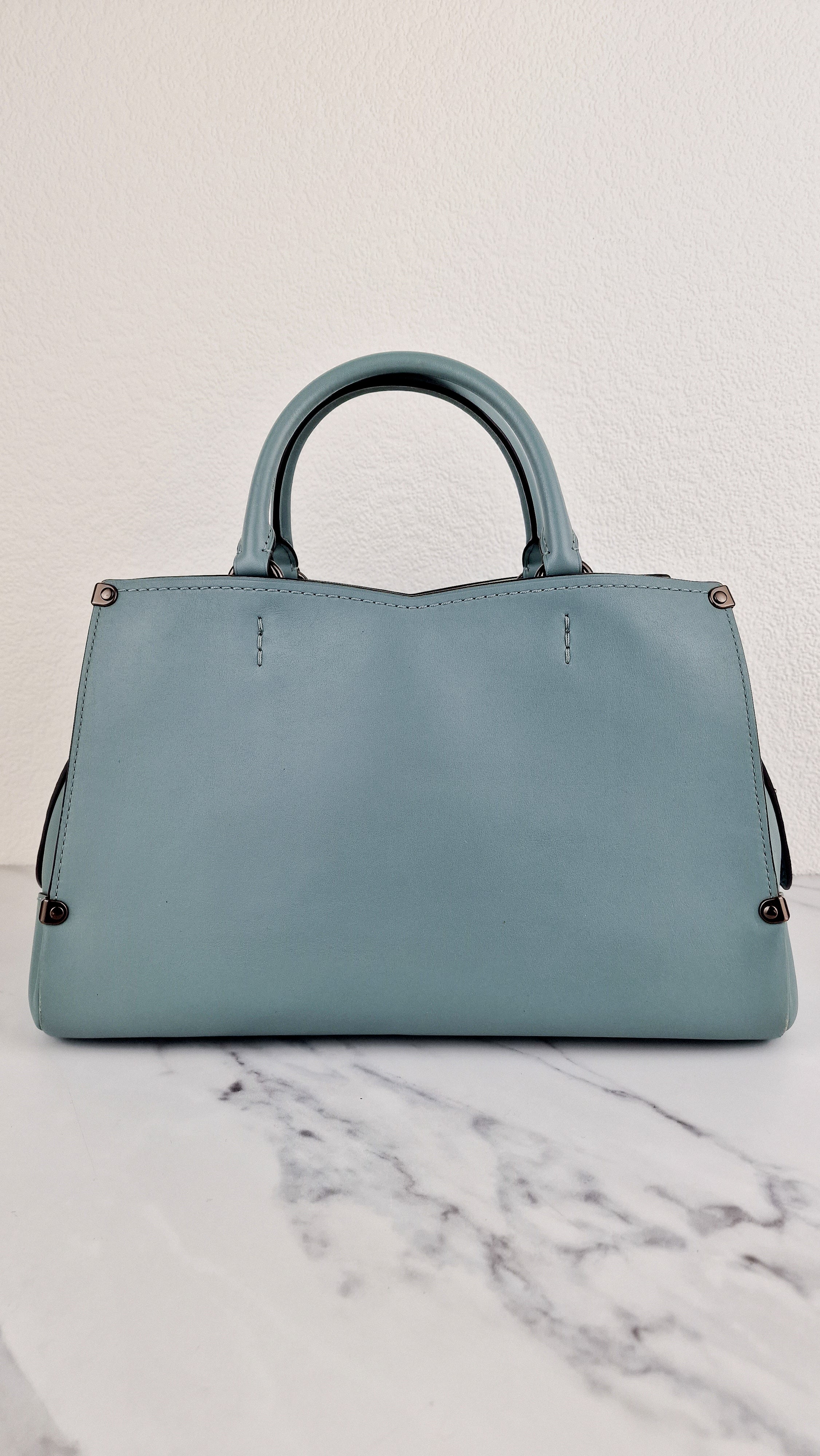 Coach Mason Carryall in Sage Pale Blue Green Smooth Leather Snakeskin Handbag - Coach 38717 - Image 7