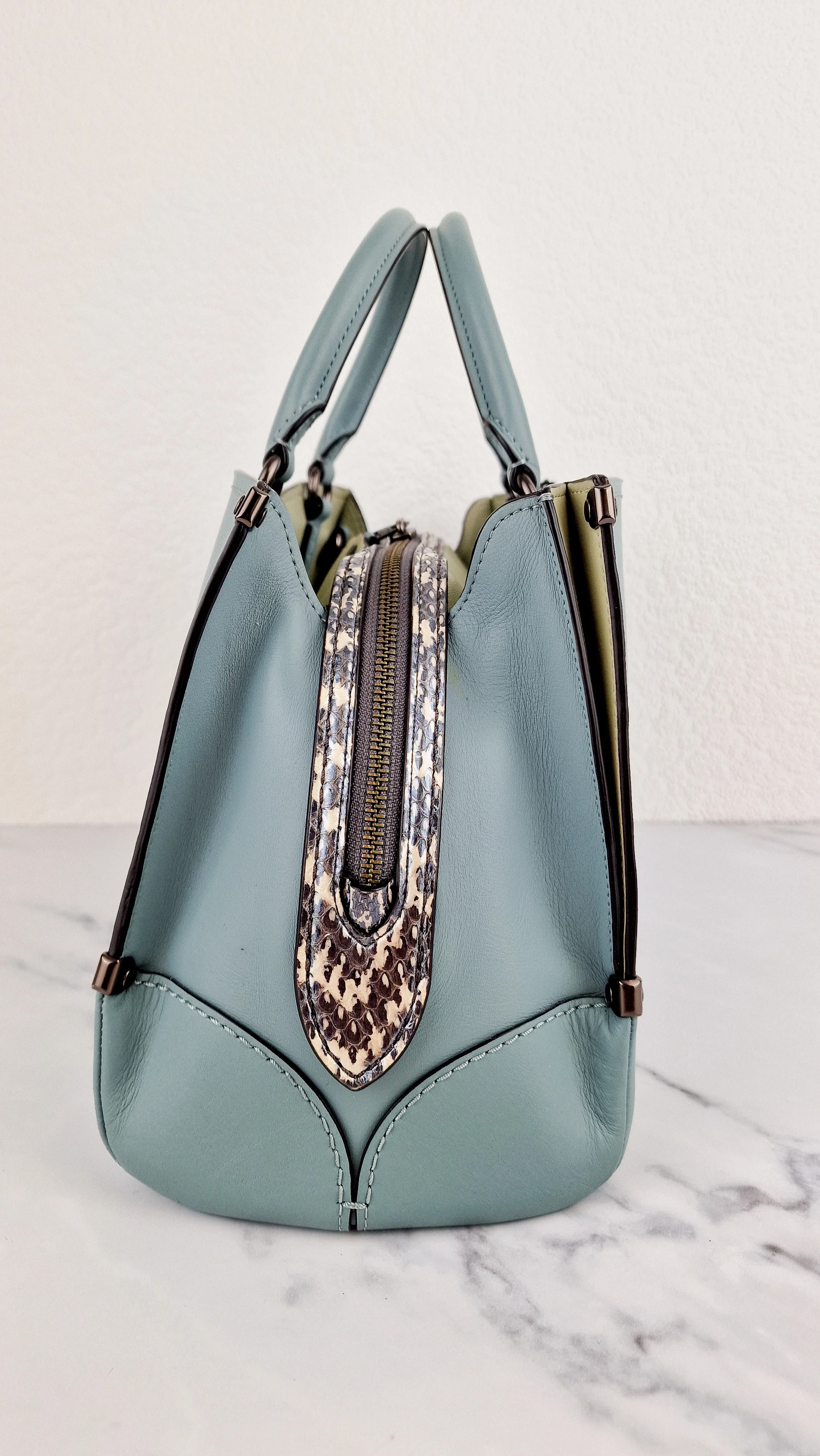 Coach Mason Carryall in Sage Pale Blue Green Smooth Leather Snakeskin Handbag - Coach 38717 - Image 9