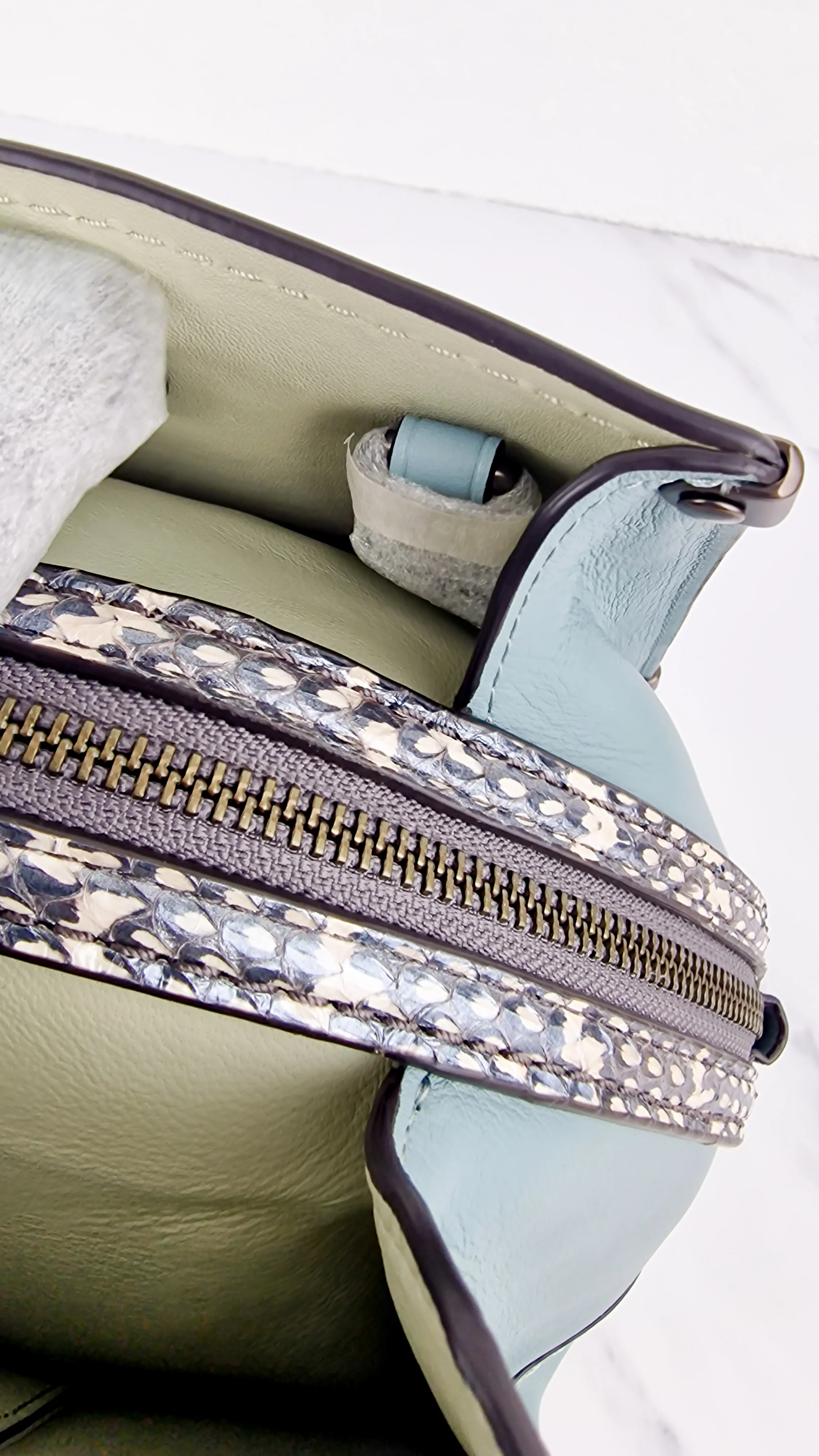 Coach Mason Carryall in Sage Pale Blue Green Smooth Leather & Snakeskin - Coach 38717 - Image 17