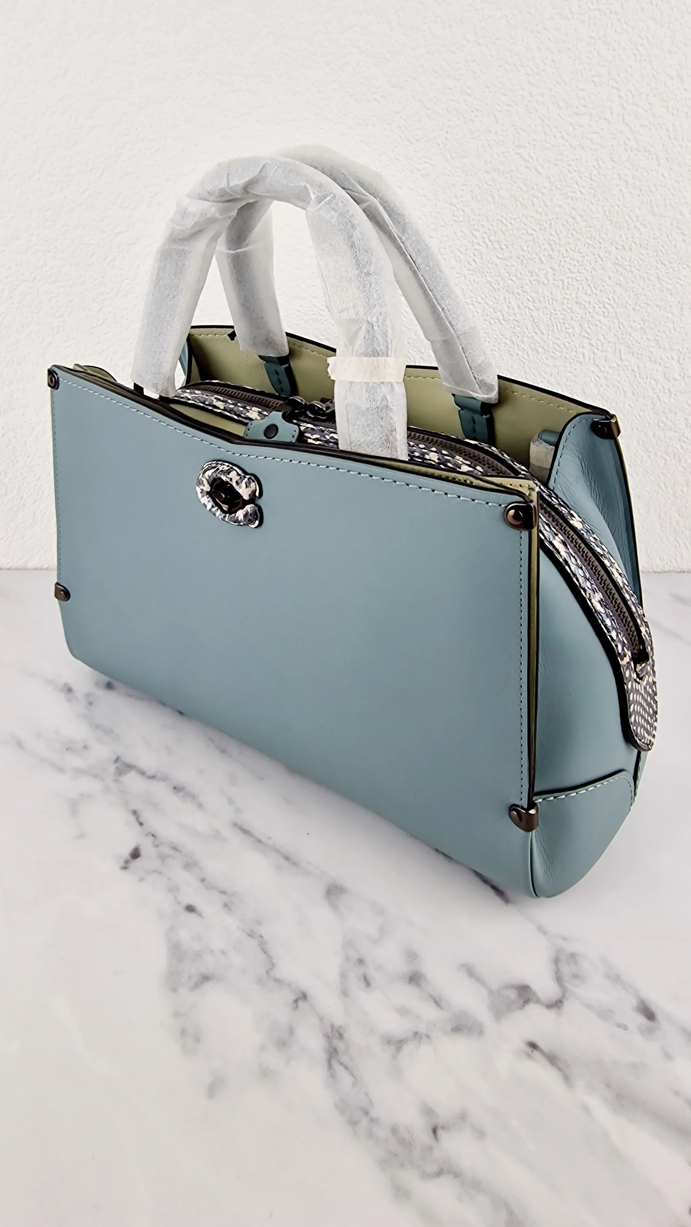 Coach Mason Carryall in Sage Pale Blue Green Smooth Leather & Snakeskin - Coach 38717 - Image 3