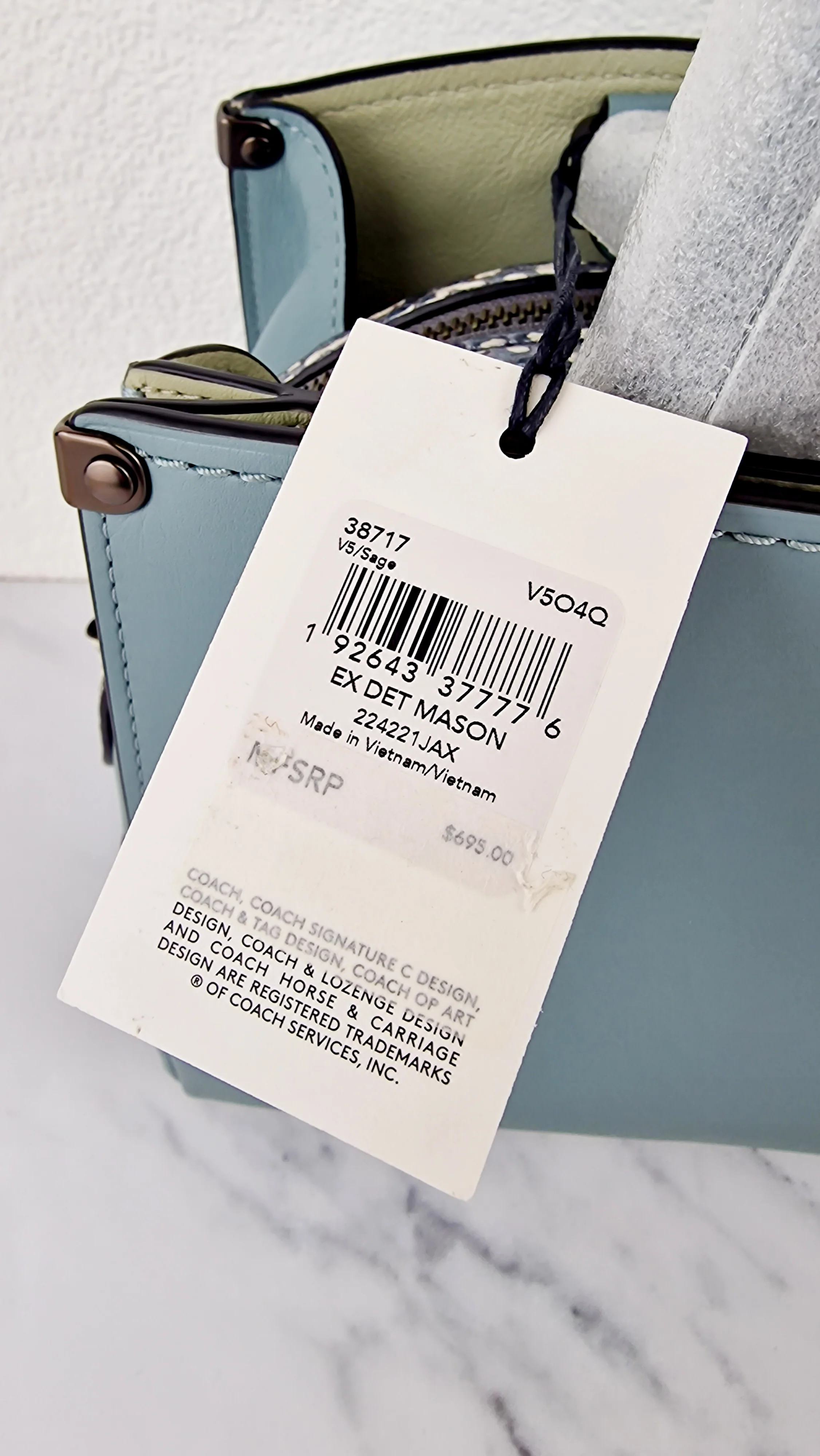 Coach Mason Carryall in Sage Pale Blue Green Smooth Leather & Snakeskin - Coach 38717 - Image 6