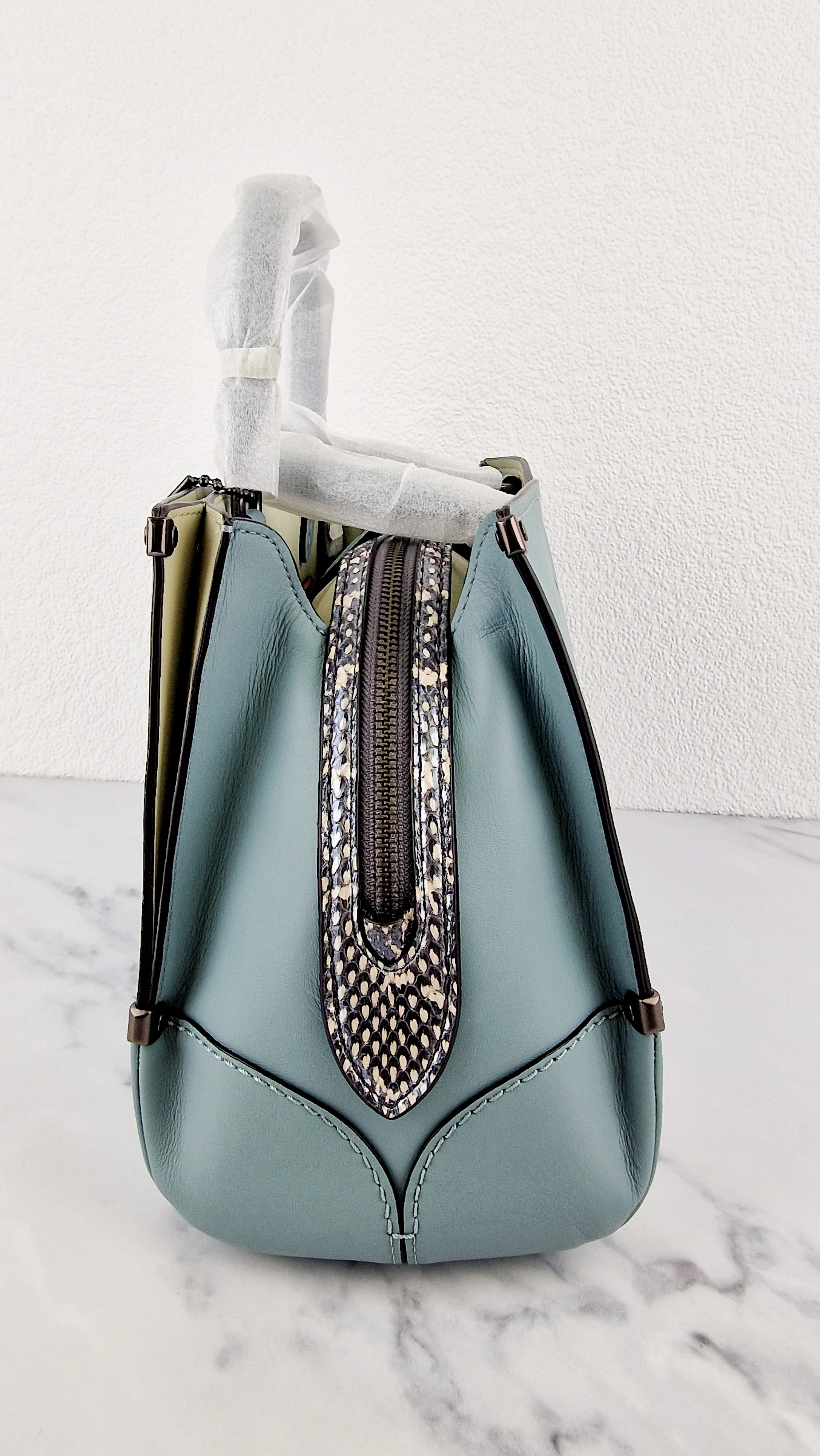 Coach Mason Carryall in Sage Pale Blue Green Smooth Leather & Snakeskin - Coach 38717 - Image 7