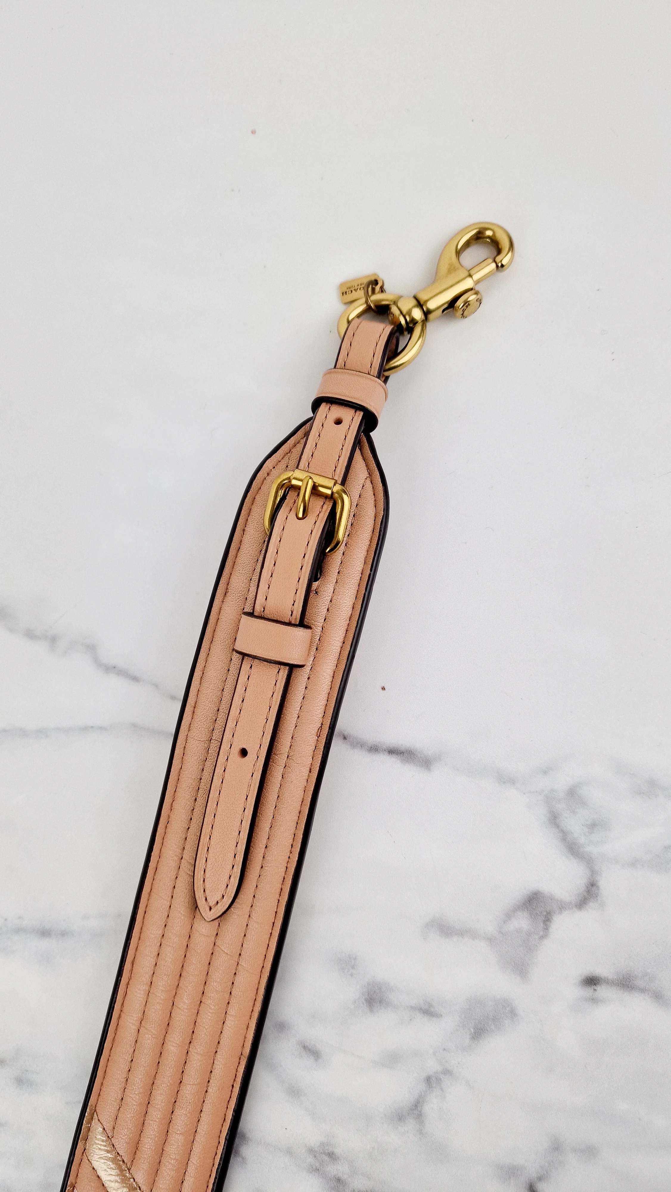 Coach Novelty Strap With Colorblock Deco Quilting Nude Pink - Beige Metallic Leather - Crossbody Shoulder Strap - Coach 68812 - Image 3